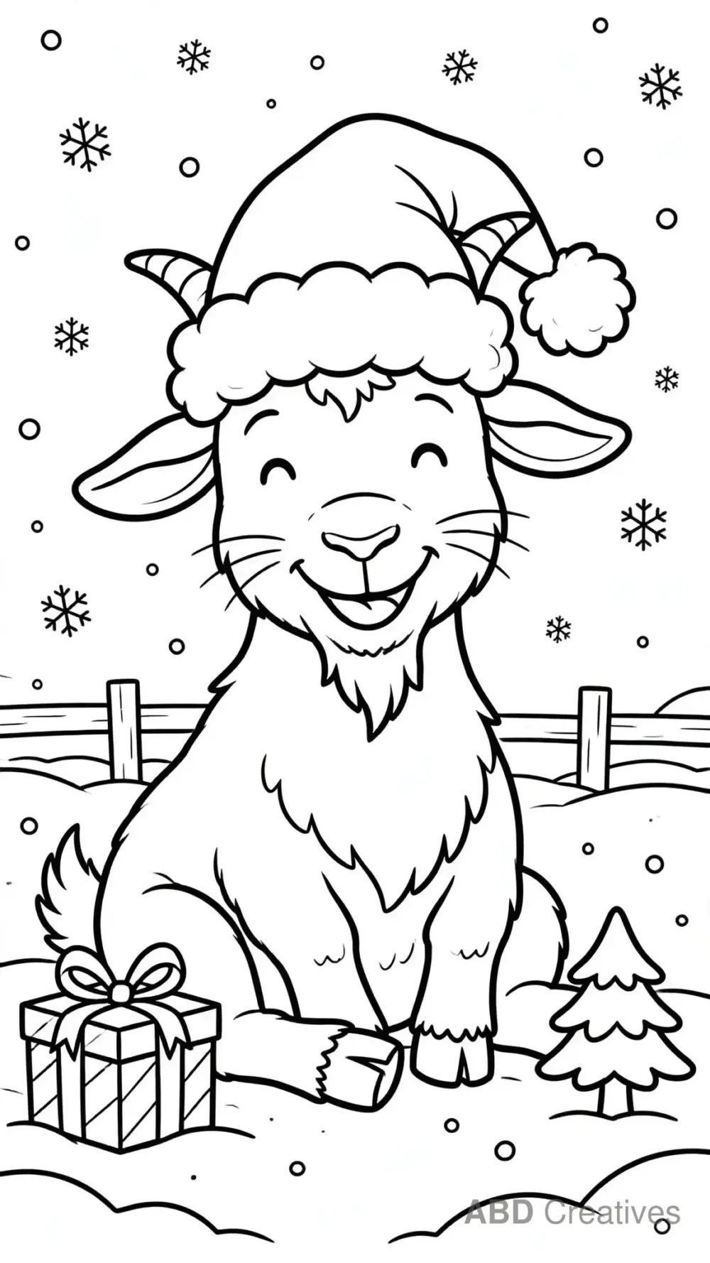 Goat Wearing a Santa Hat Coloring Page