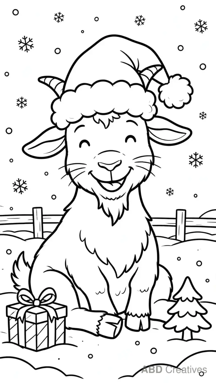 Goat Wearing a Santa Hat Coloring Page