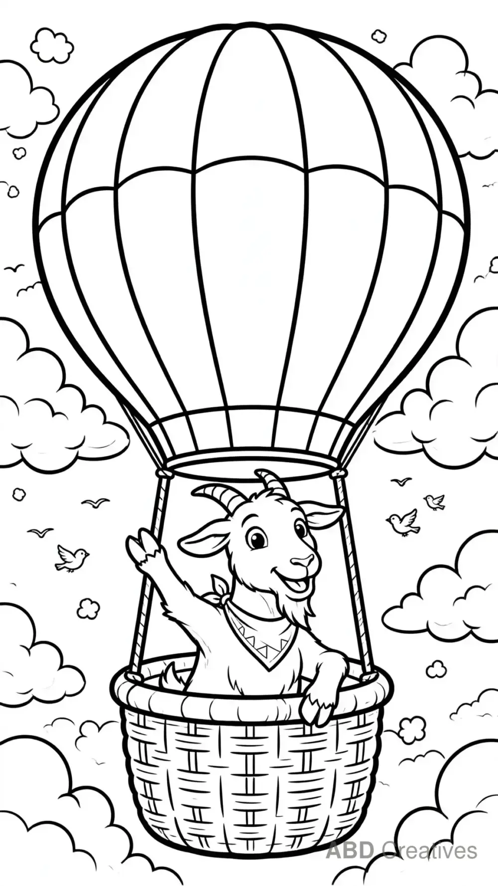 Goat in a Hot Air Balloon Coloring Page