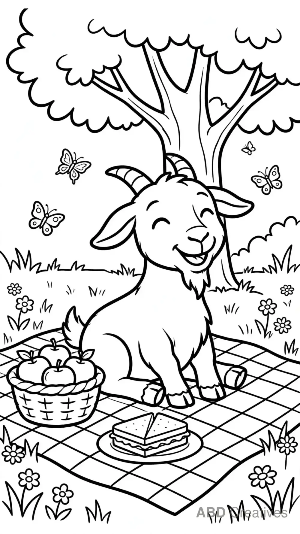 Goat on a Picnic with a Blanket Coloring Page