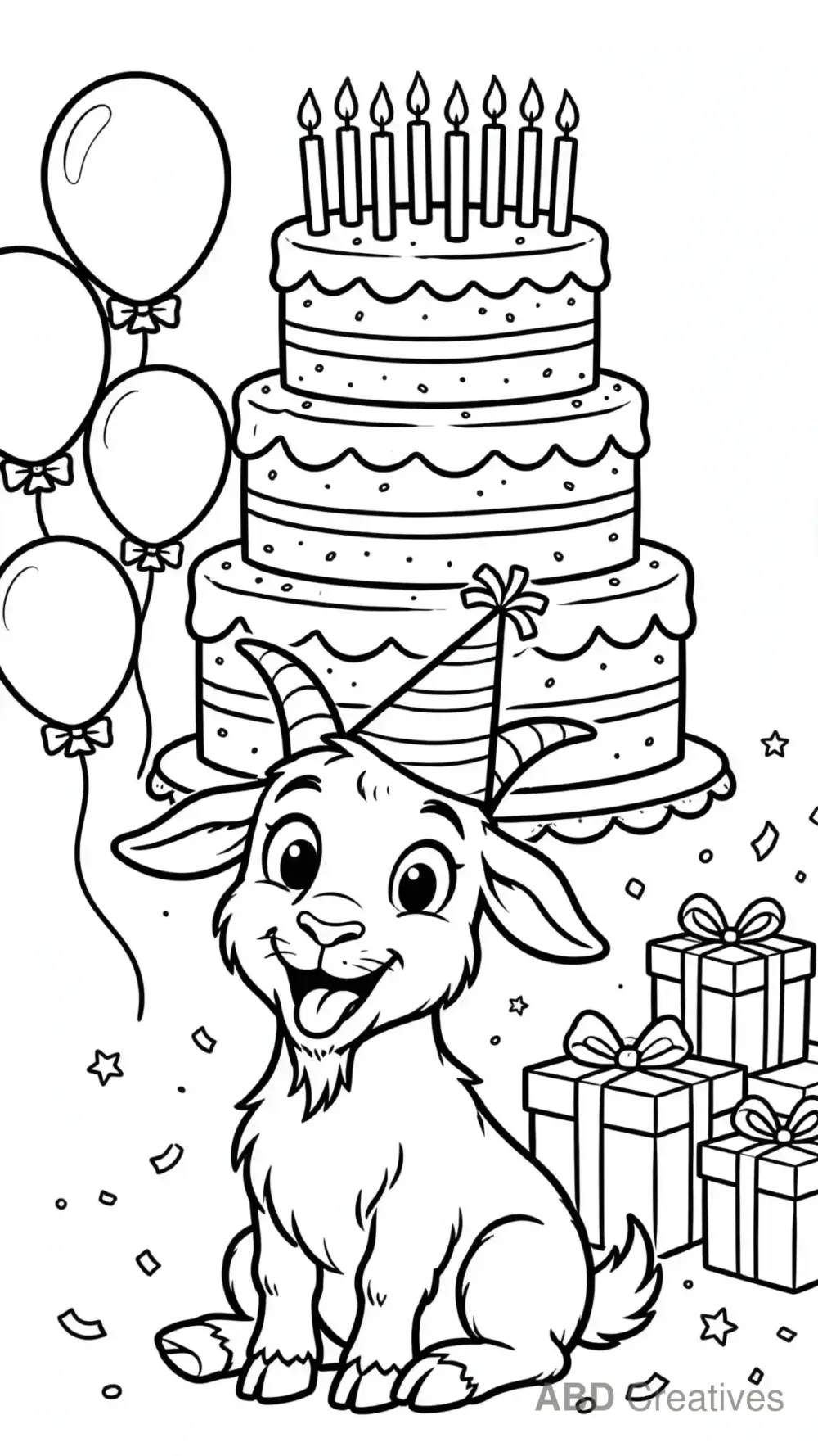 Goat with a Birthday Cake Coloring Page