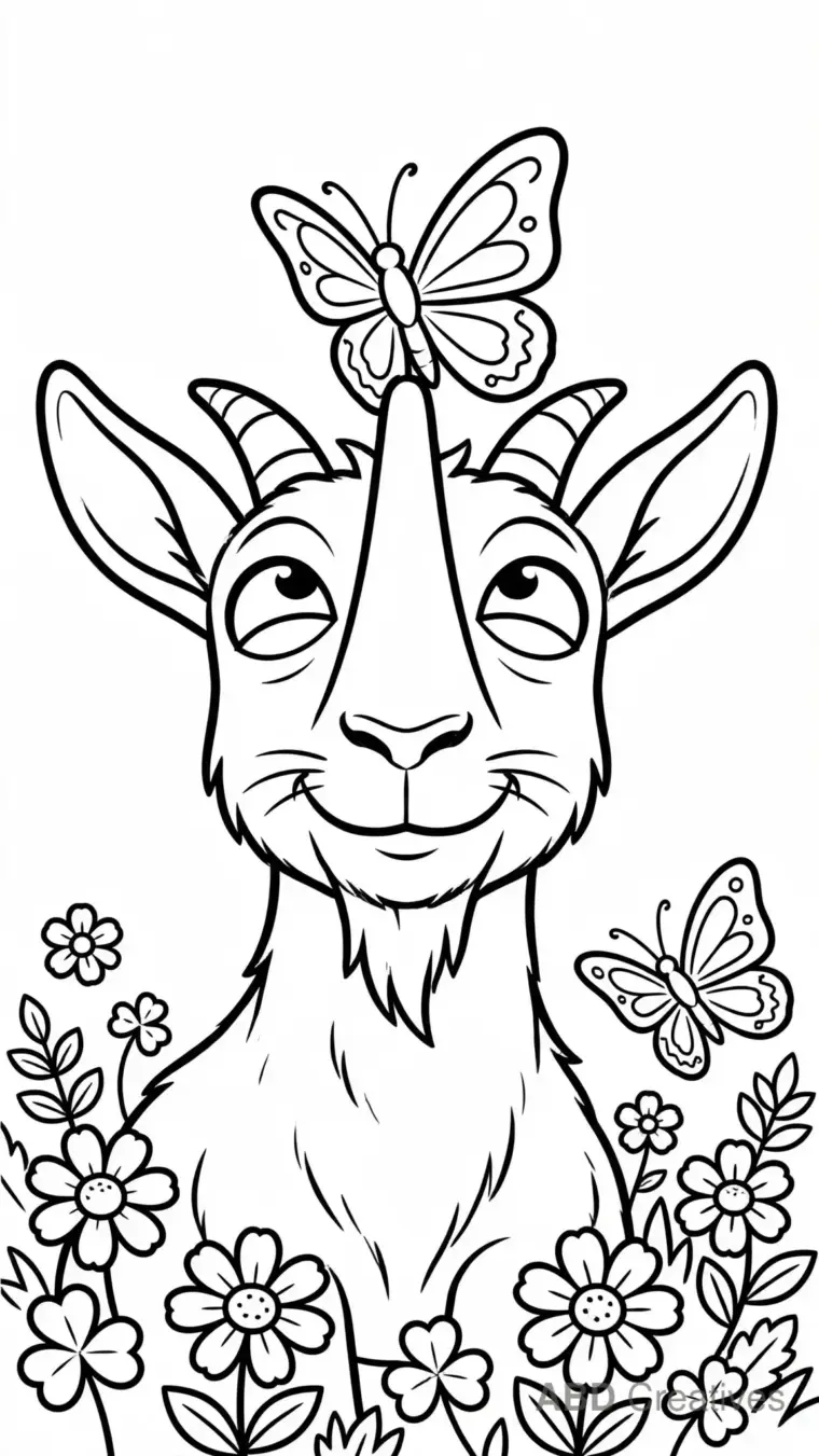 Goat with a Butterfly on its Nose Coloring Page