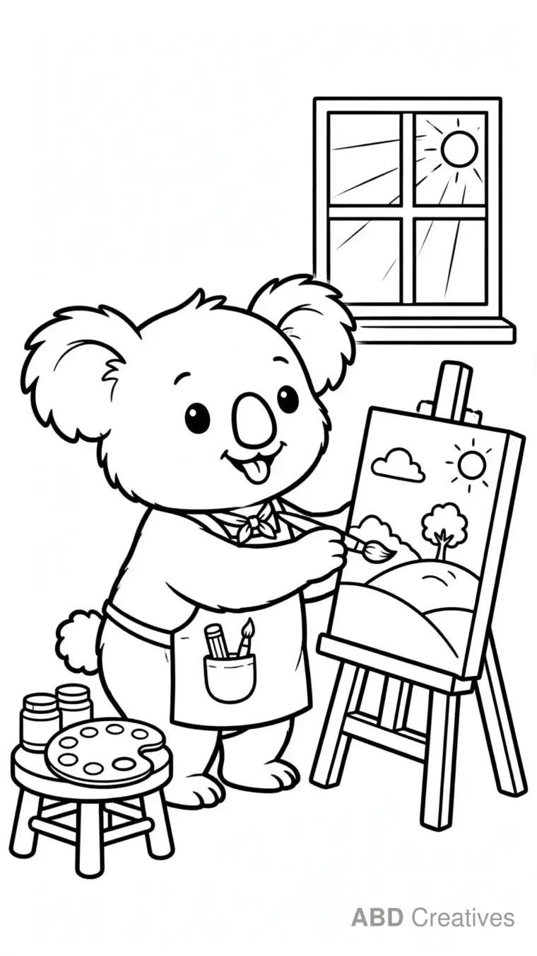 Koala Artist Painting a Picture Coloring Page