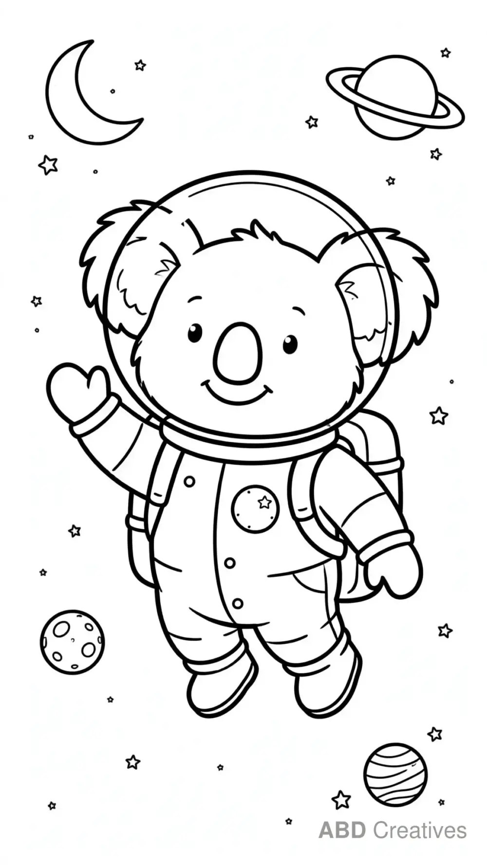 Koala Astronaut in Space Coloring Page