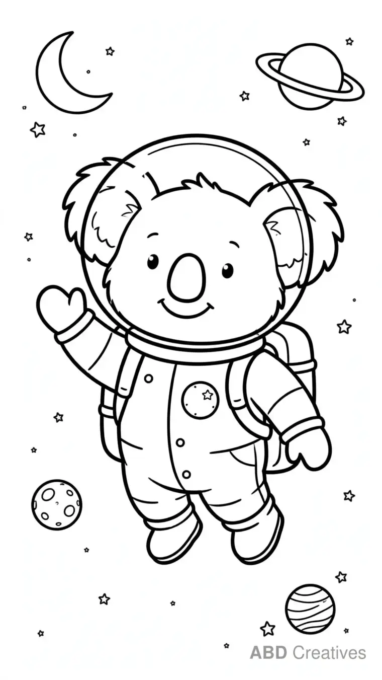 Koala Astronaut in Space Coloring Page