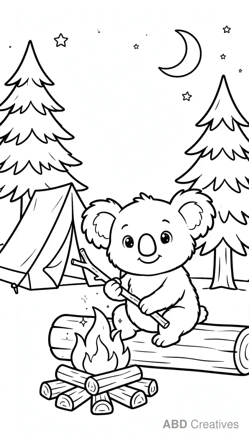 Koala Camping Under the Stars Coloring Page