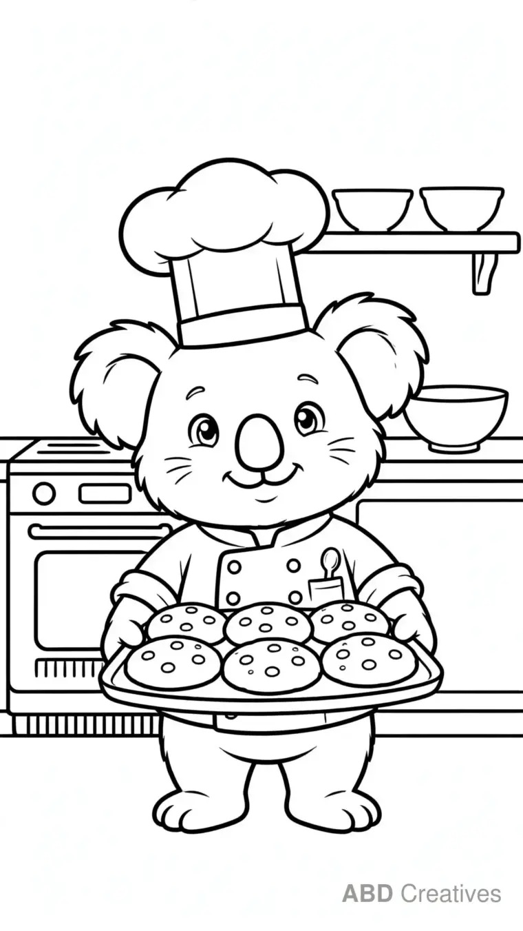 Koala Chef Baking Cookies Coloring Page