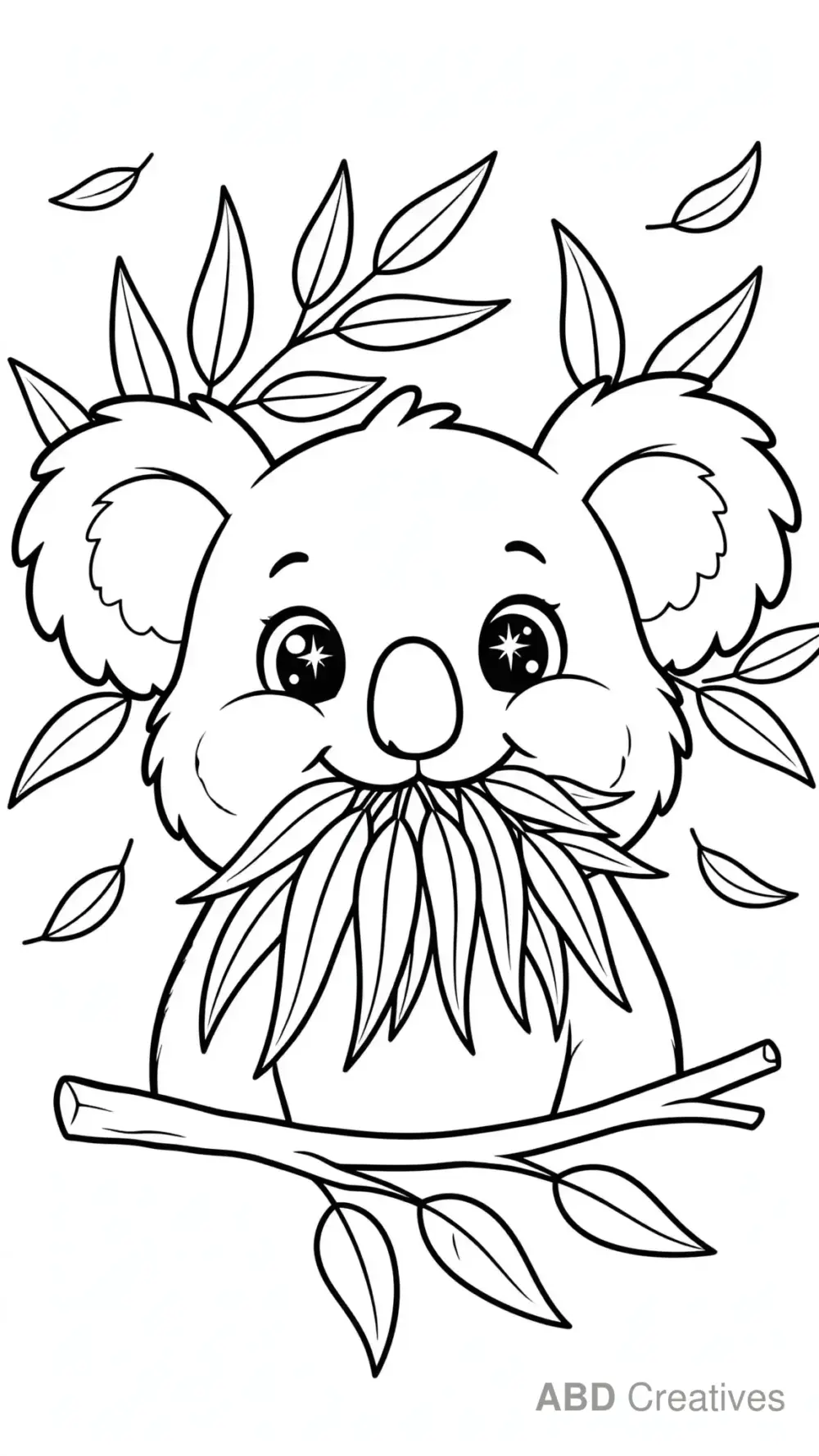 Koala Eating Eucalyptus Leaves Coloring Page