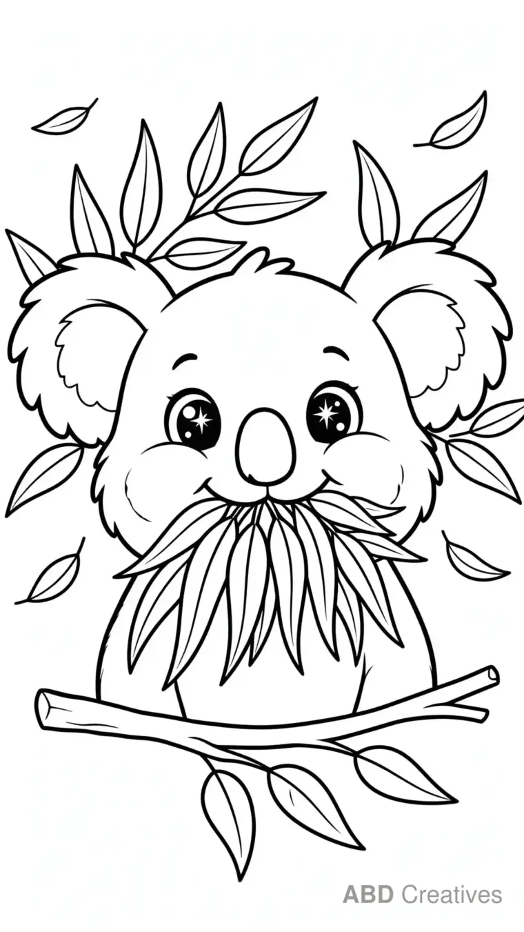 Koala Eating Eucalyptus Leaves Coloring Page