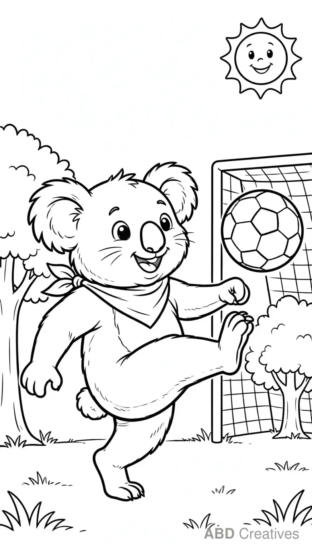 Koala Playing Soccer in the Park Coloring Page