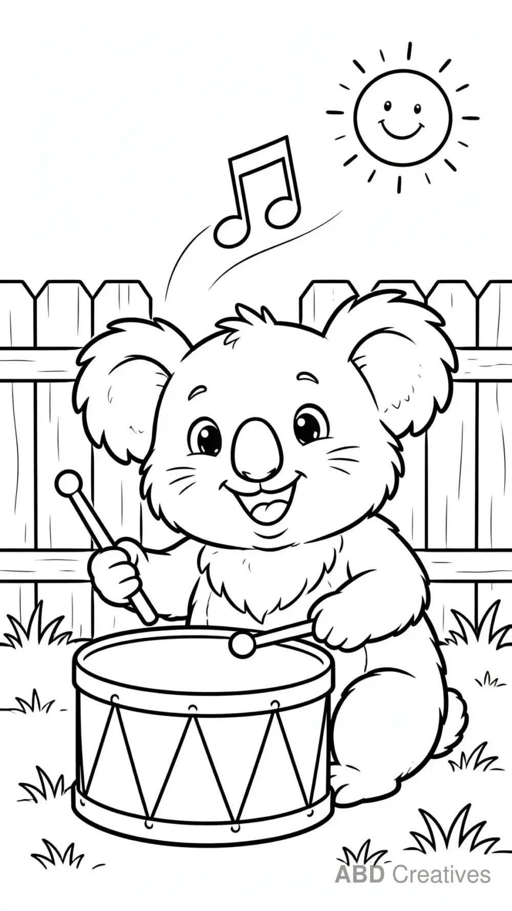 Koala Playing a Drum in the Yard Coloring Page