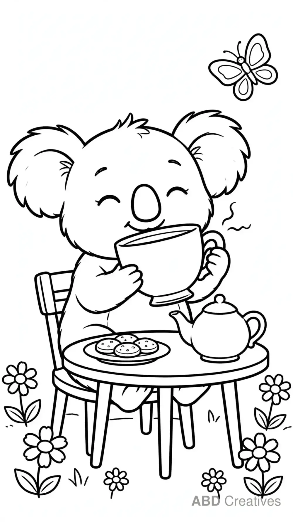 Koala Sipping from a Teacup Coloring Page