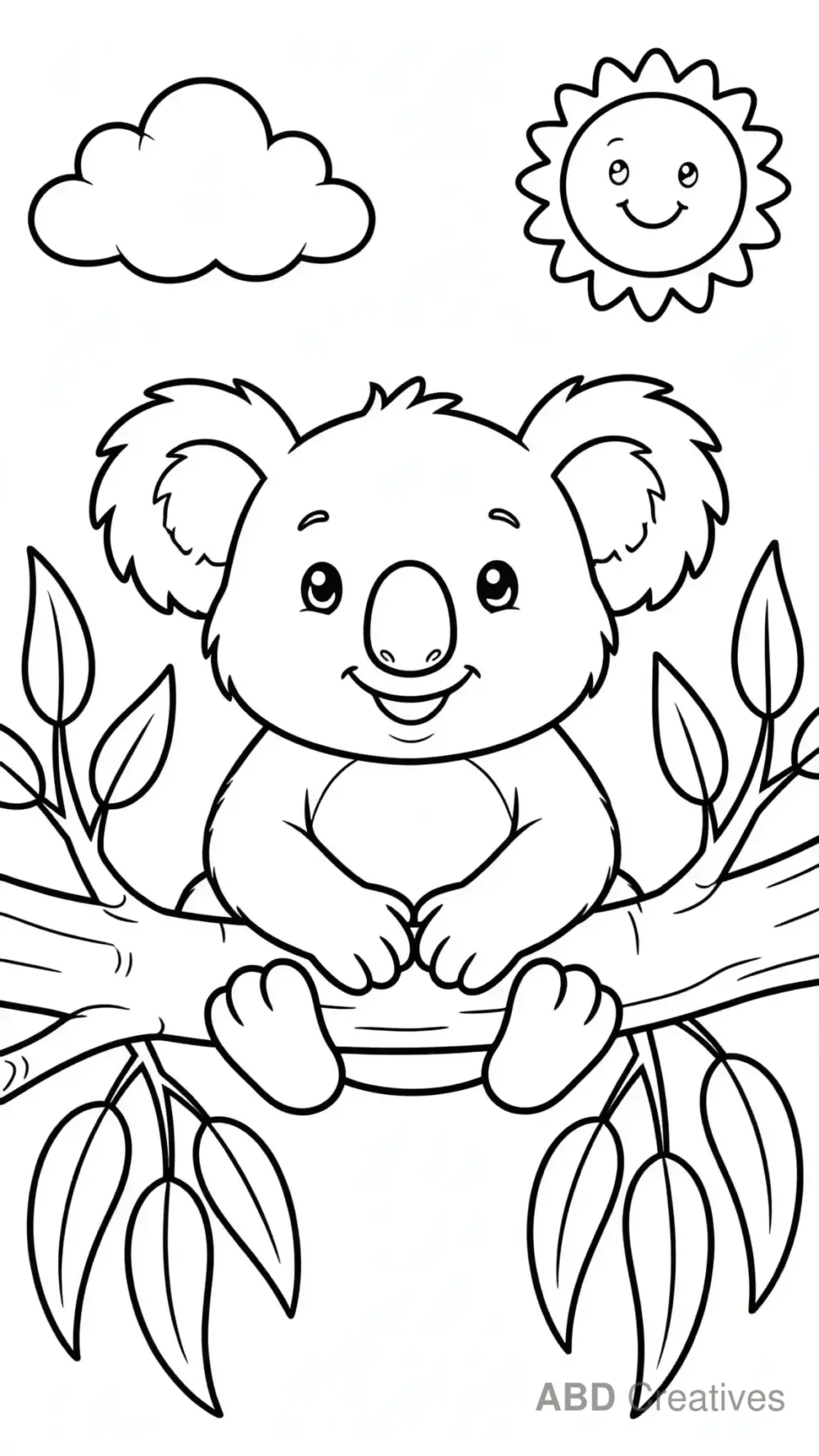 Koala Sitting on a Eucalyptus Branch Coloring Page