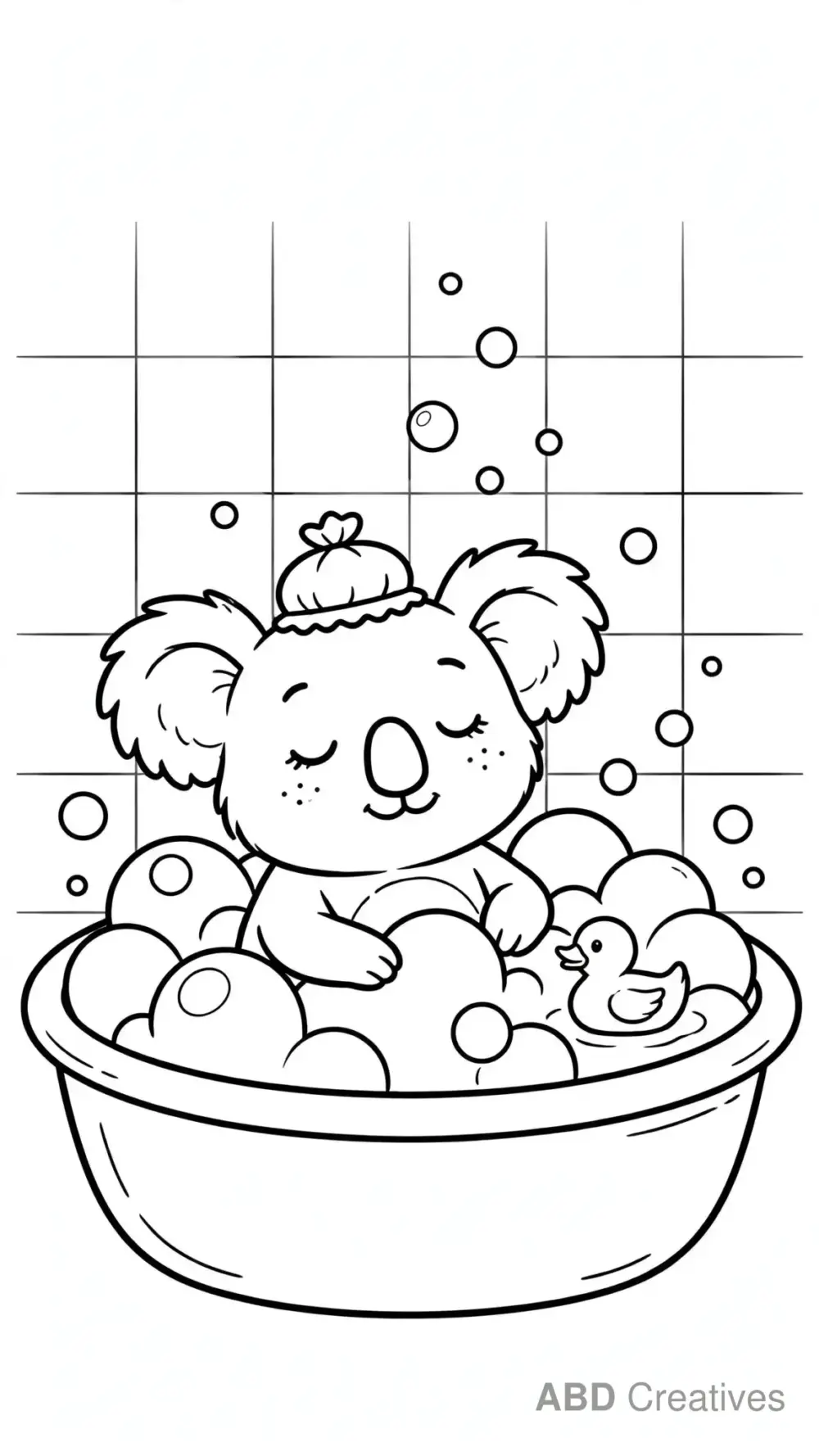 Koala Taking a Bubble Bath Coloring Page