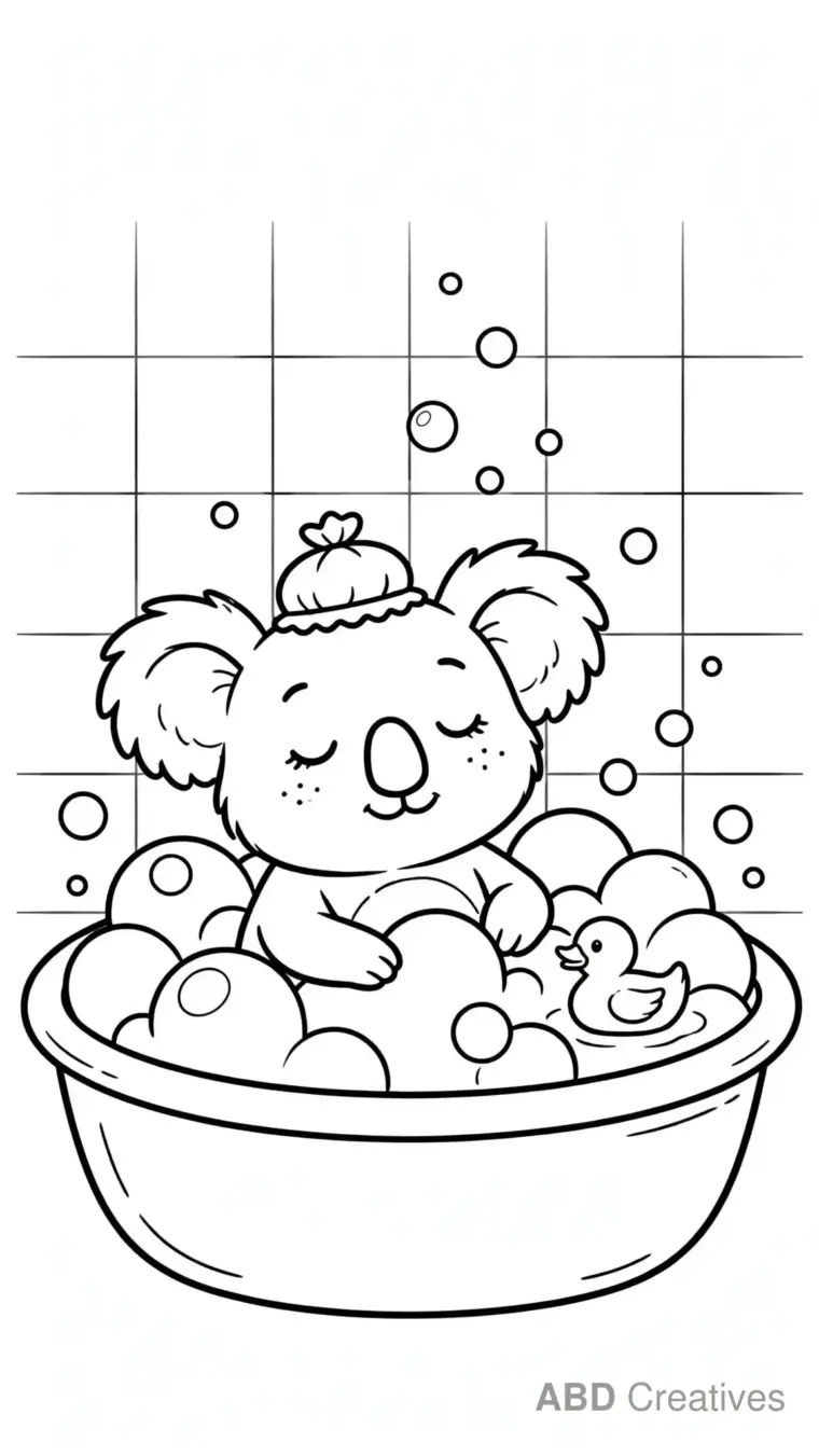Koala Taking a Bubble Bath Coloring Page