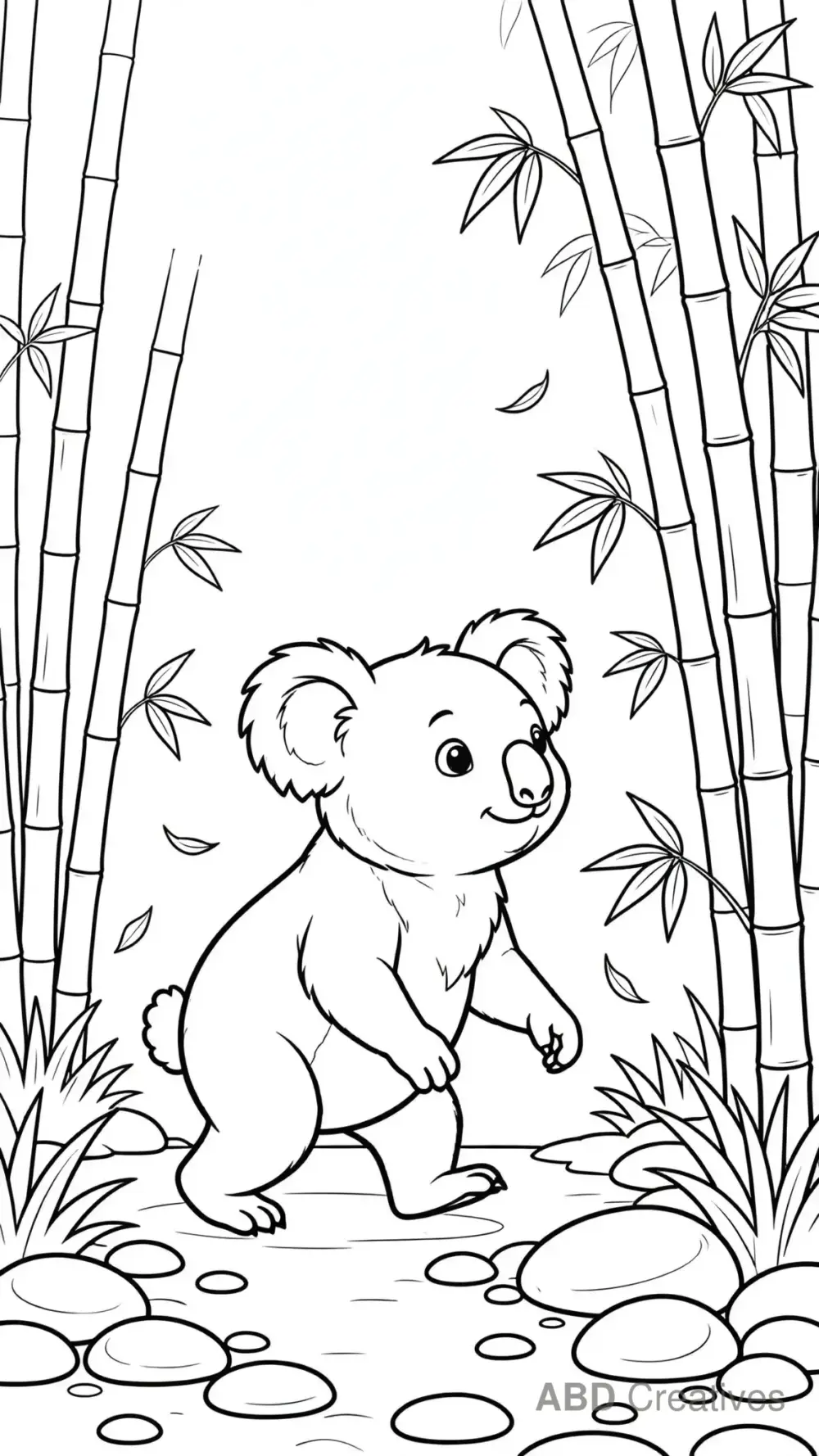 Koala Walking Through a Bamboo Grove Coloring Page