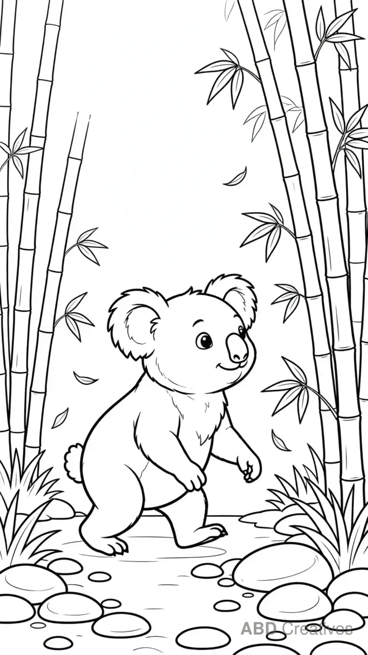 Koala Walking Through a Bamboo Grove Coloring Page