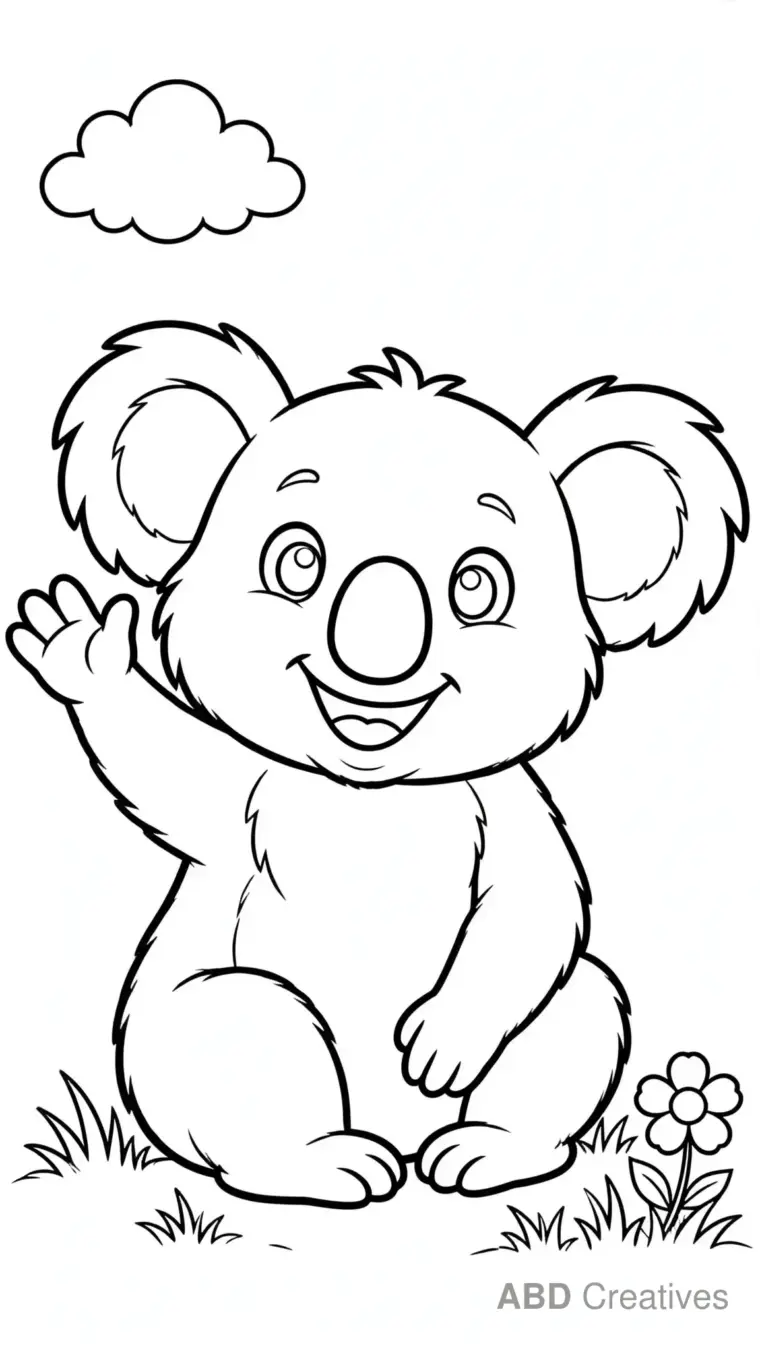 Koala Waving Hello Coloring Page