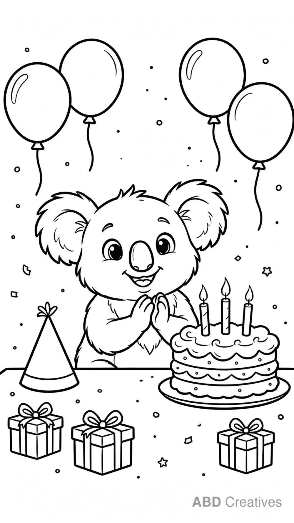Koala at a Birthday Party Coloring Page