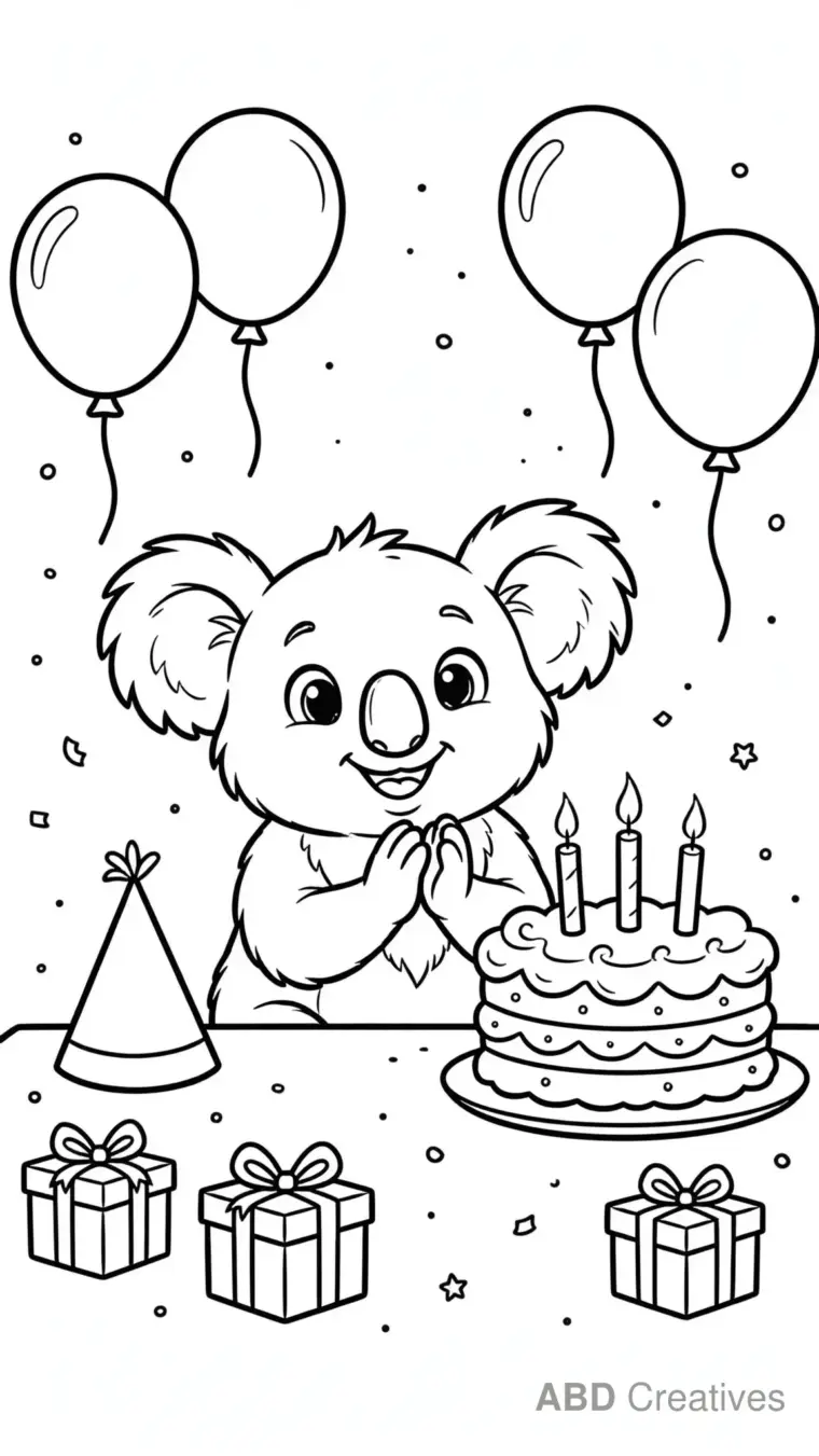 Koala at a Birthday Party Coloring Page