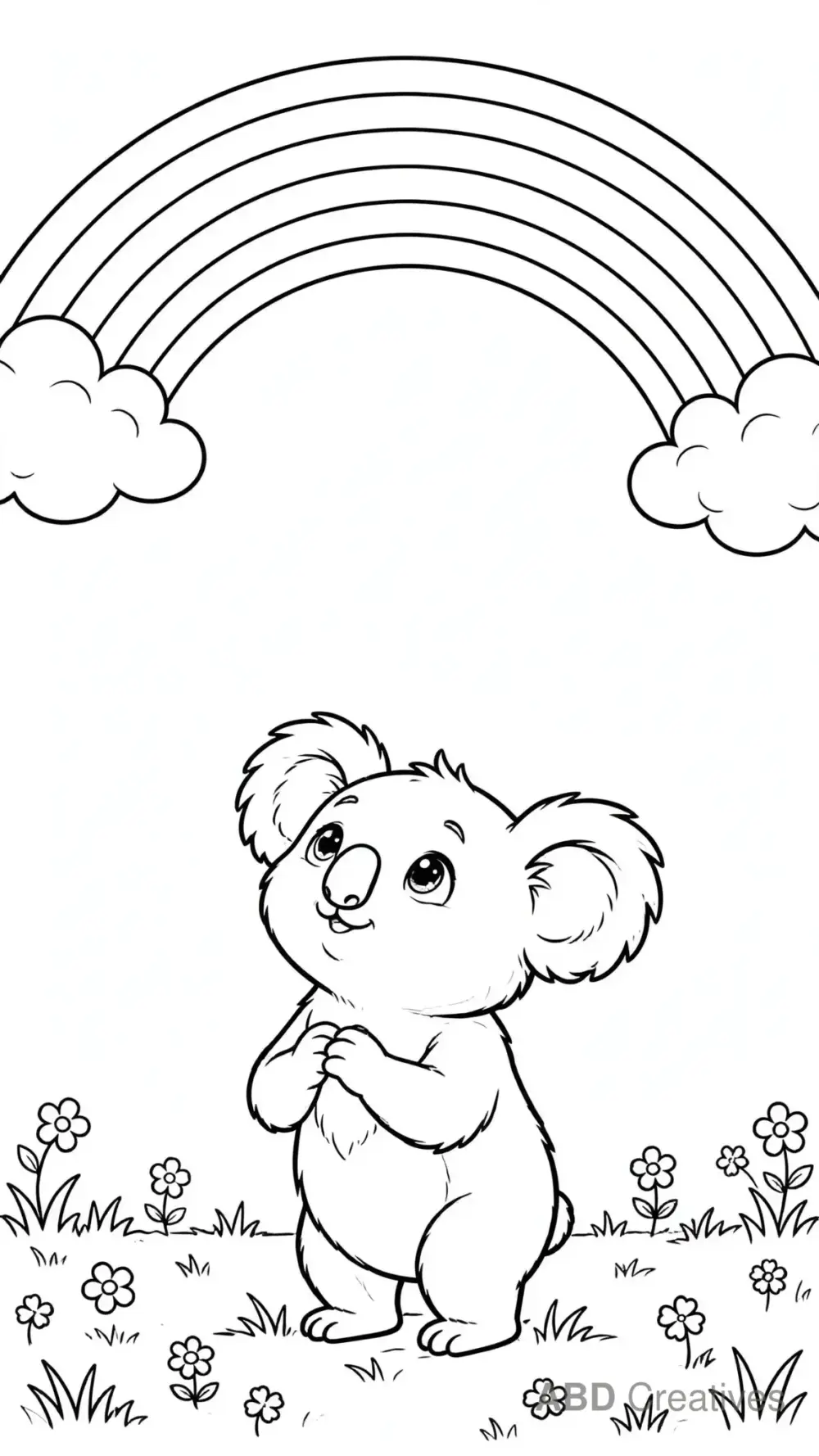 Koala with a Rainbow in the Sky Coloring Page