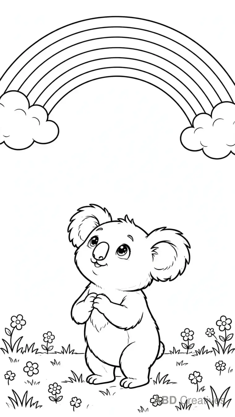 Koala with a Rainbow in the Sky Coloring Page