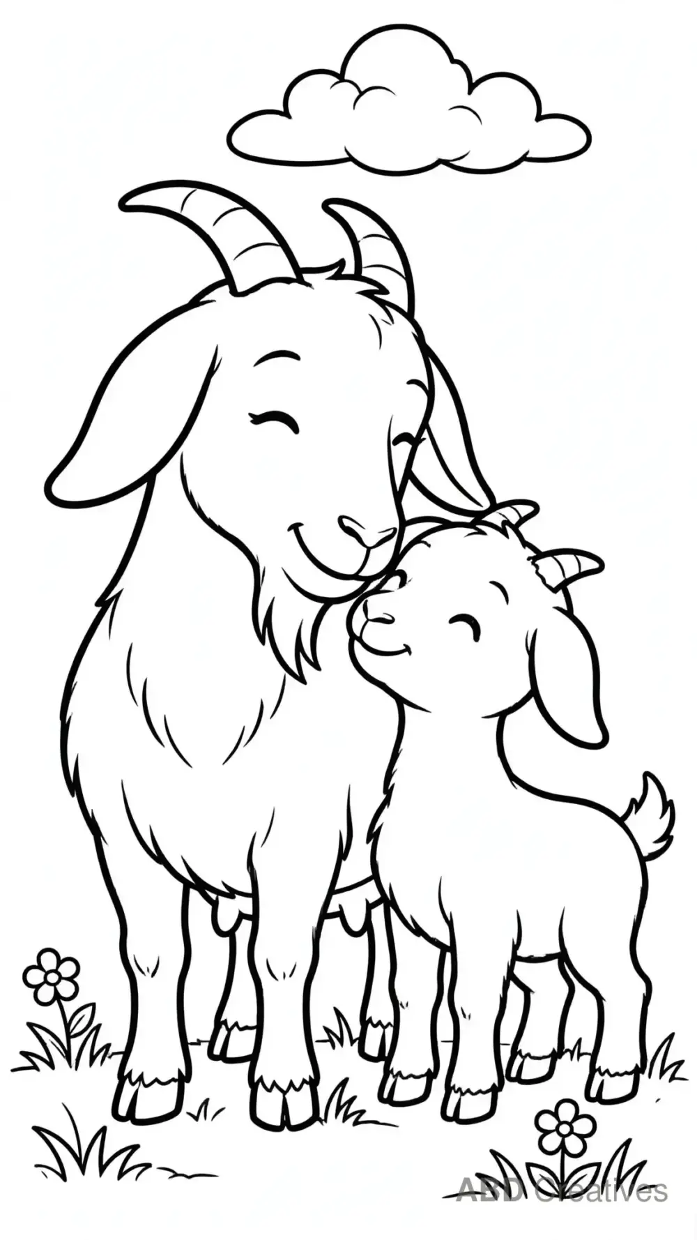 Mother Goat with Her Baby Coloring Page