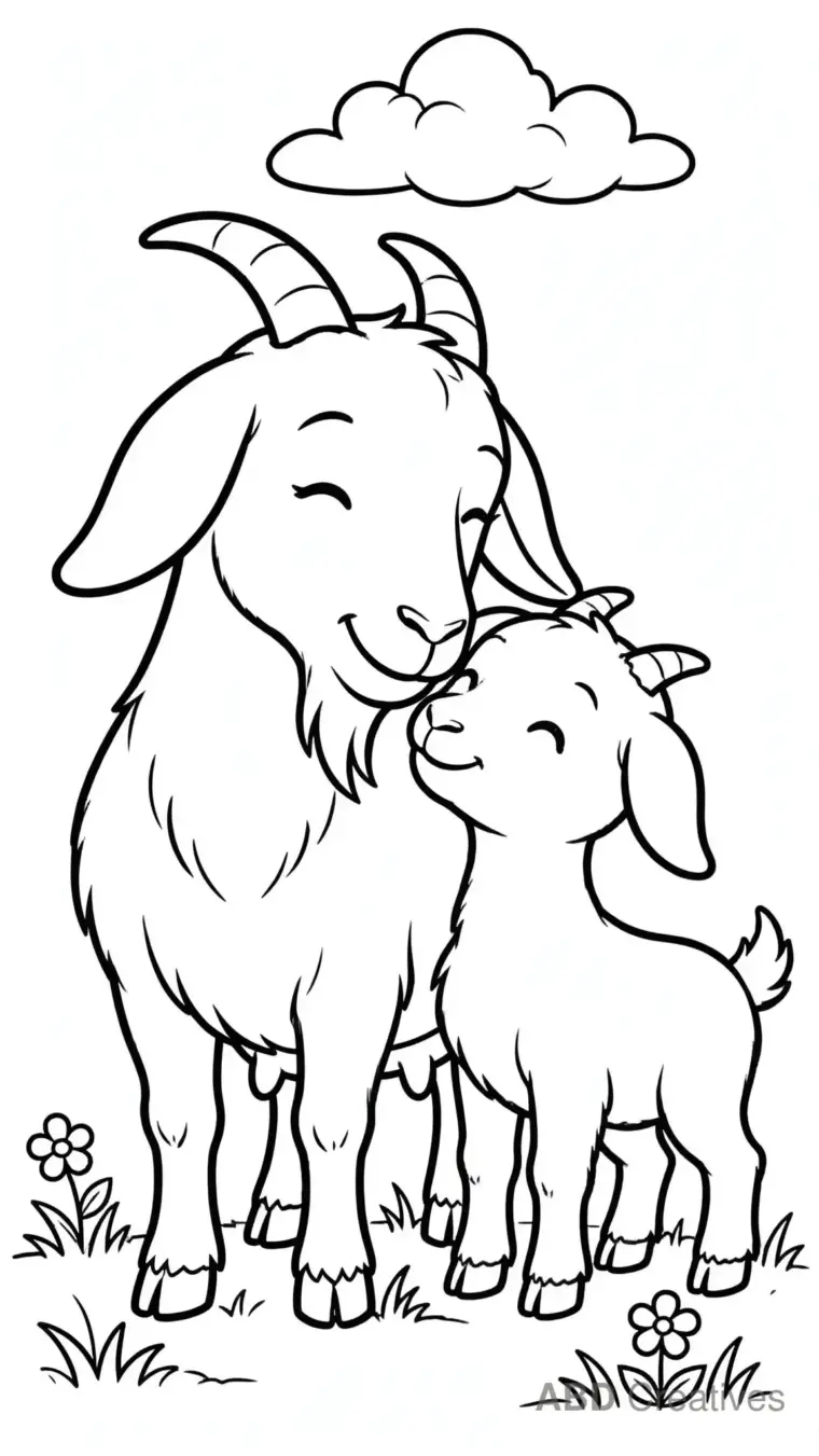 Mother Goat with Her Baby Coloring Page