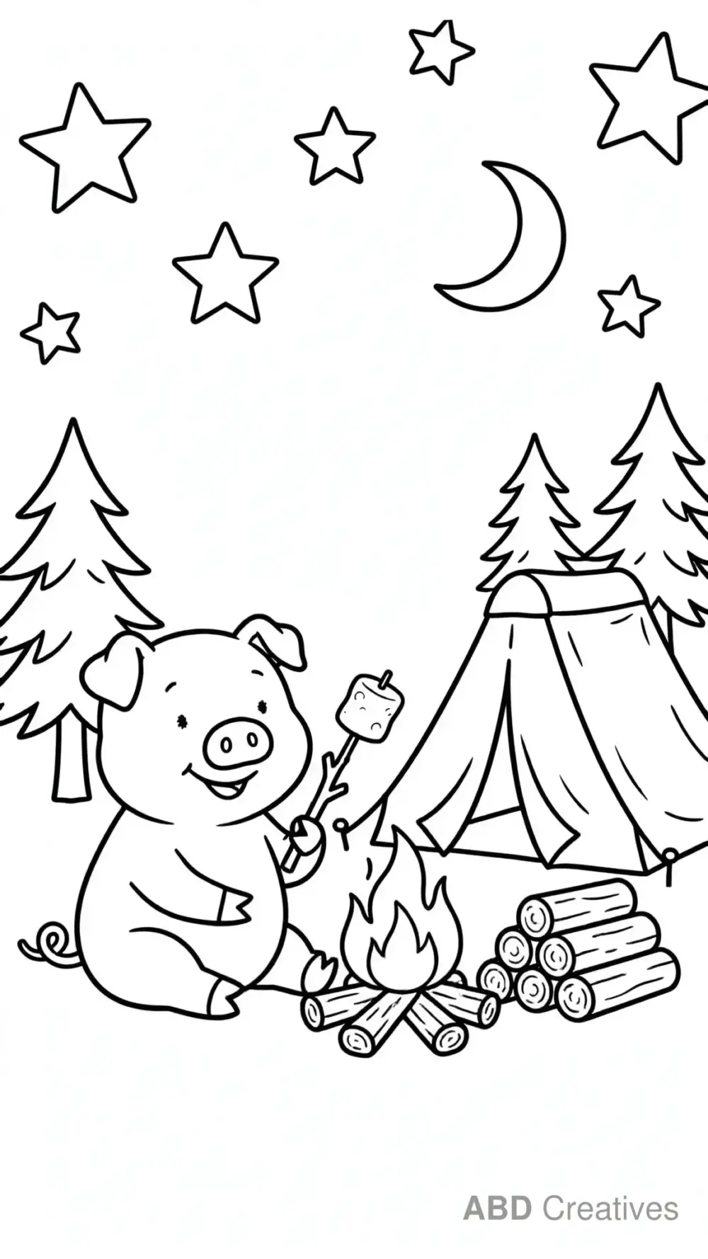 Pig Camping Under the Stars Coloring Page