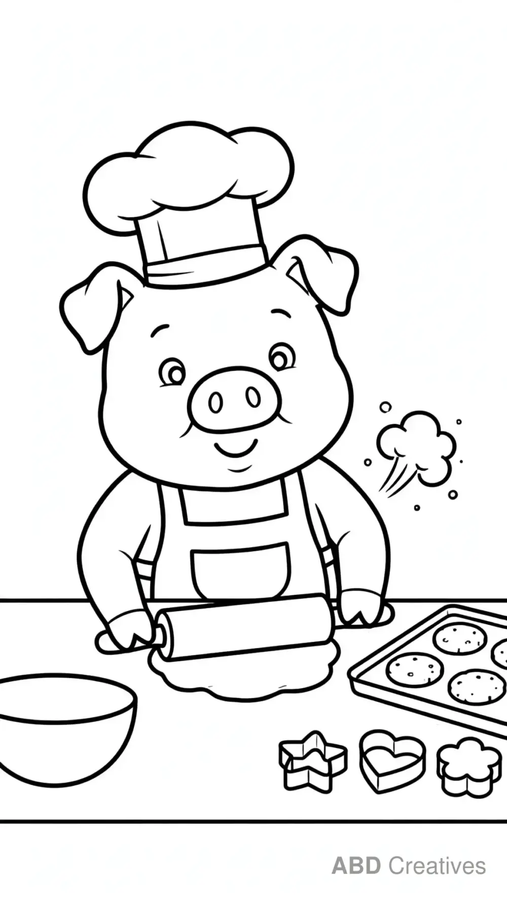 Pig Chef Baking Cookies Coloring Page