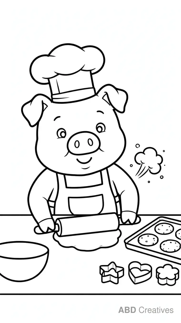 Pig Chef Baking Cookies Coloring Page