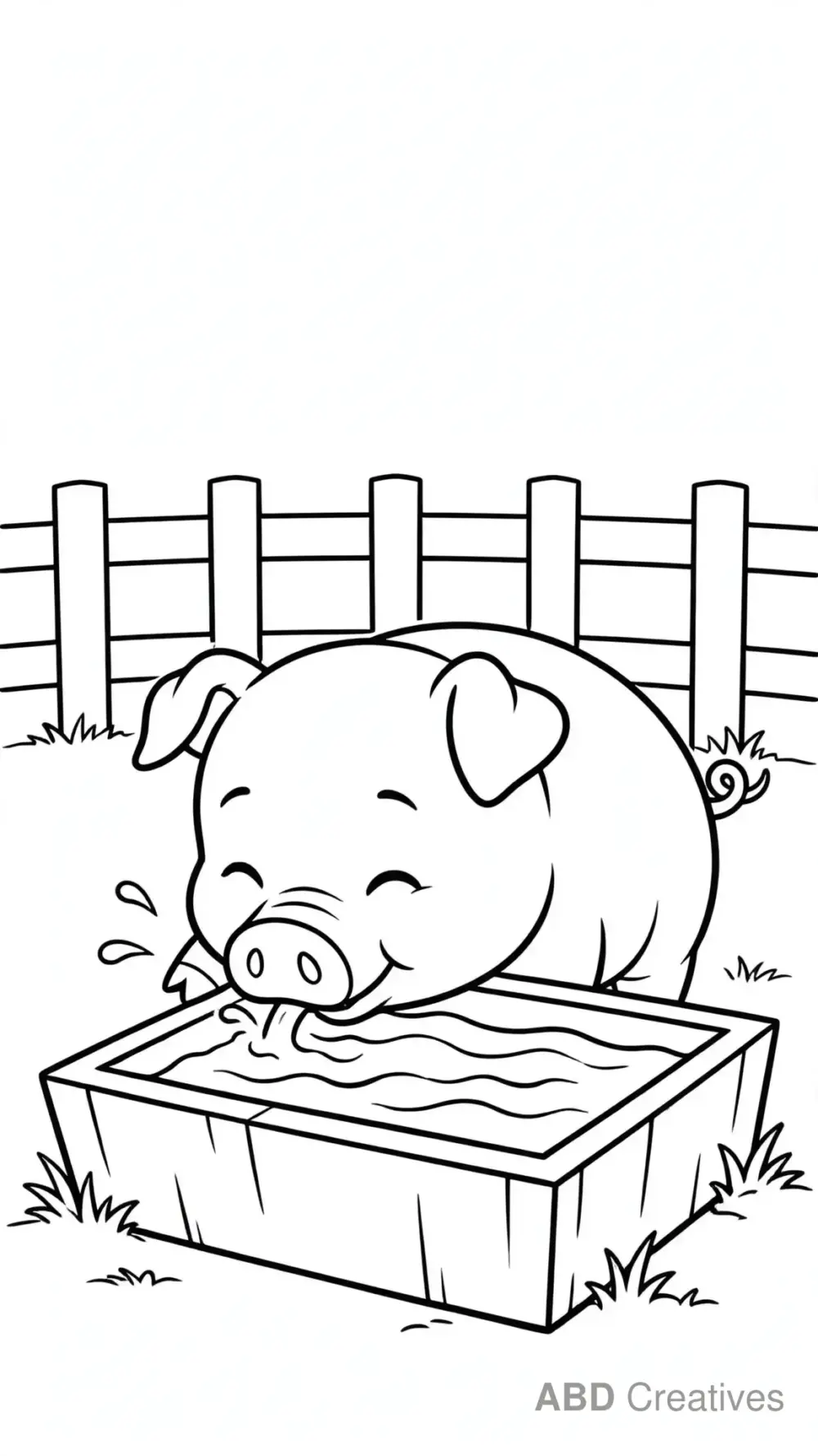 Pig Drinking Water from a Trough Coloring Page