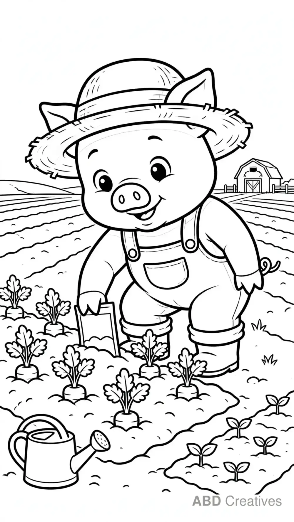 Pig Farmer Planting Carrots Coloring Page