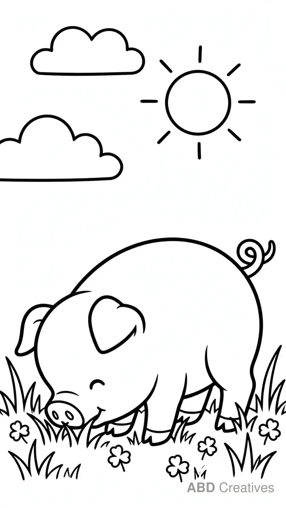 Pig Grazing on Fresh Green Grass Coloring Page