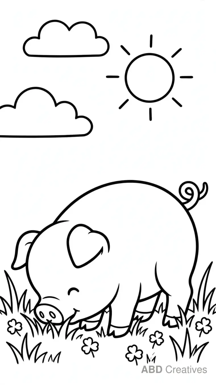 Pig Grazing on Fresh Green Grass Coloring Page