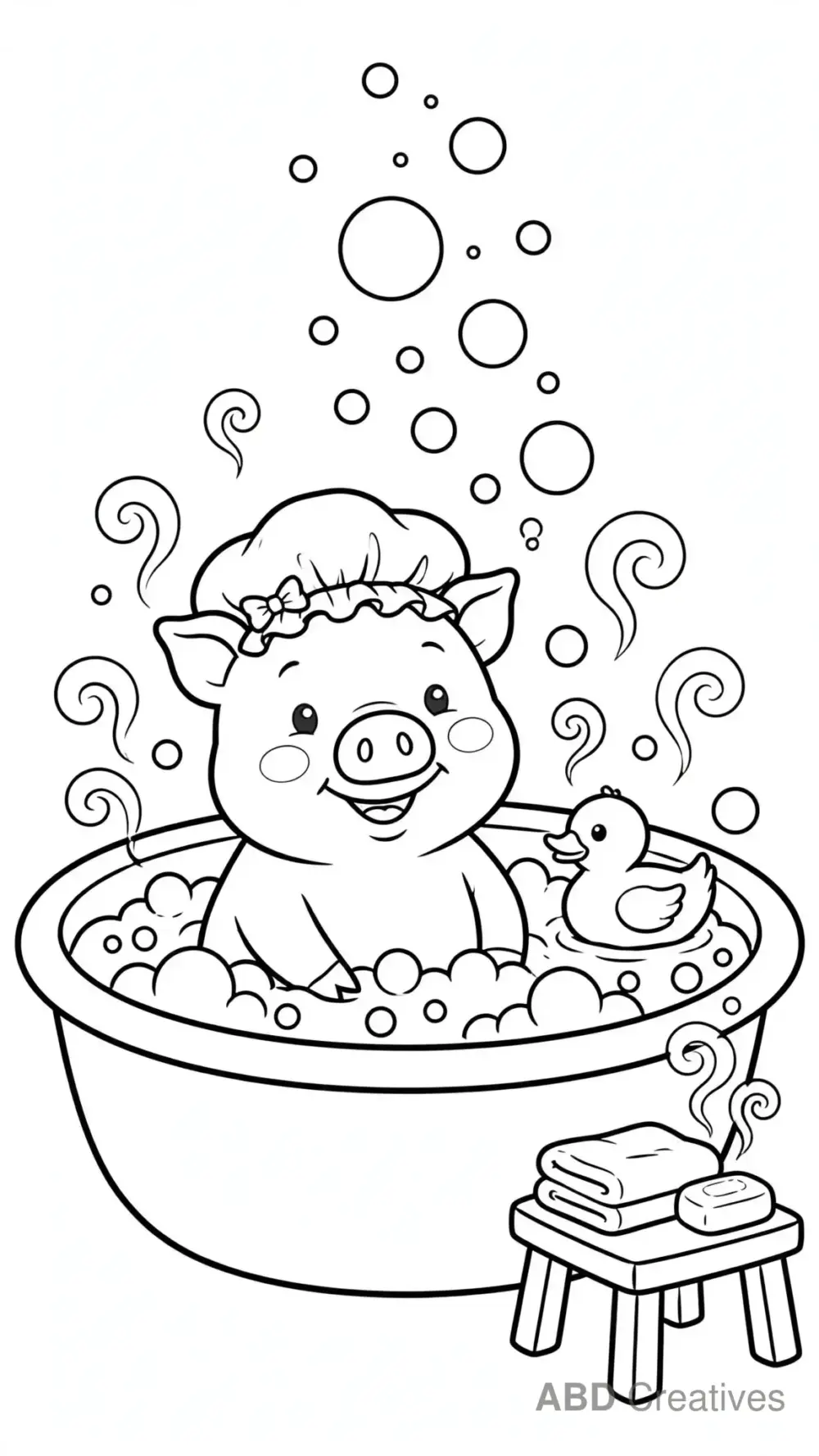 Pig Having a Bubble Bath in a Tub Coloring Page