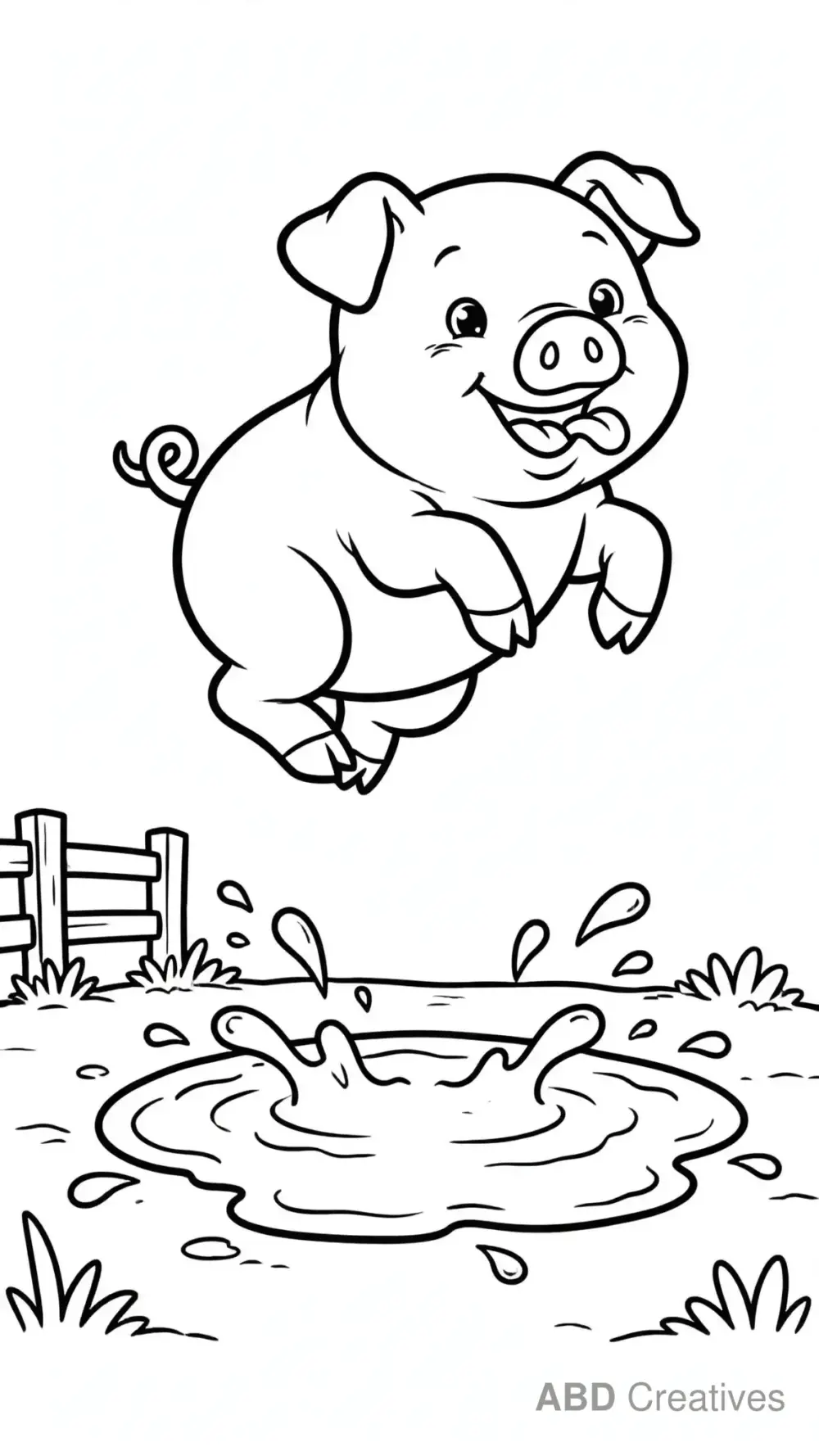 Pig Jumping Over a Mud Puddle Coloring Page