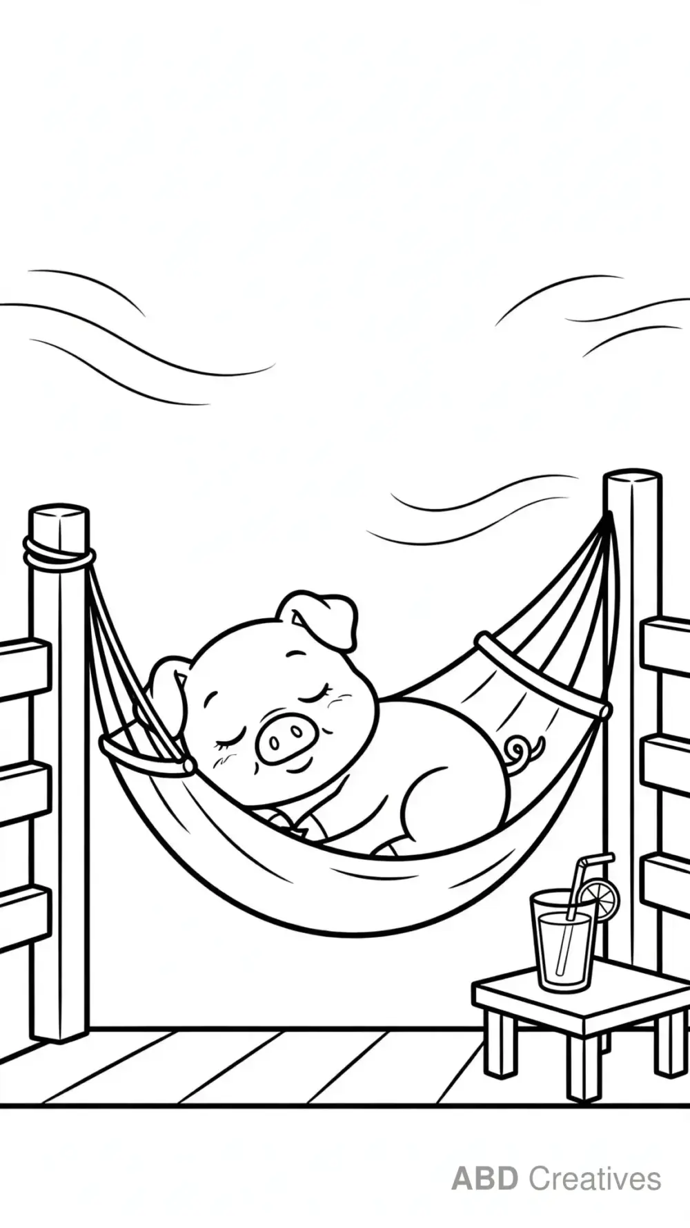 Pig Napping in a Hammock Coloring Page