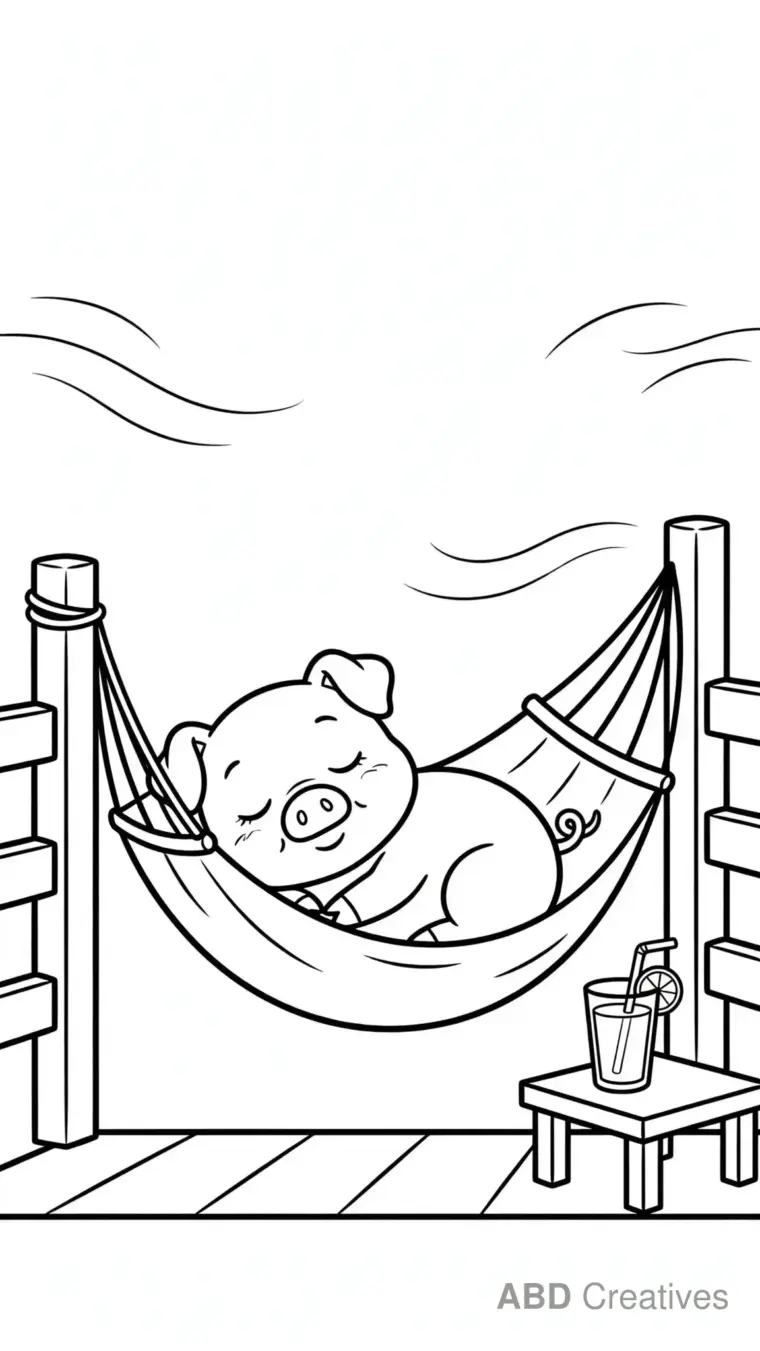 Pig Napping in a Hammock Coloring Page