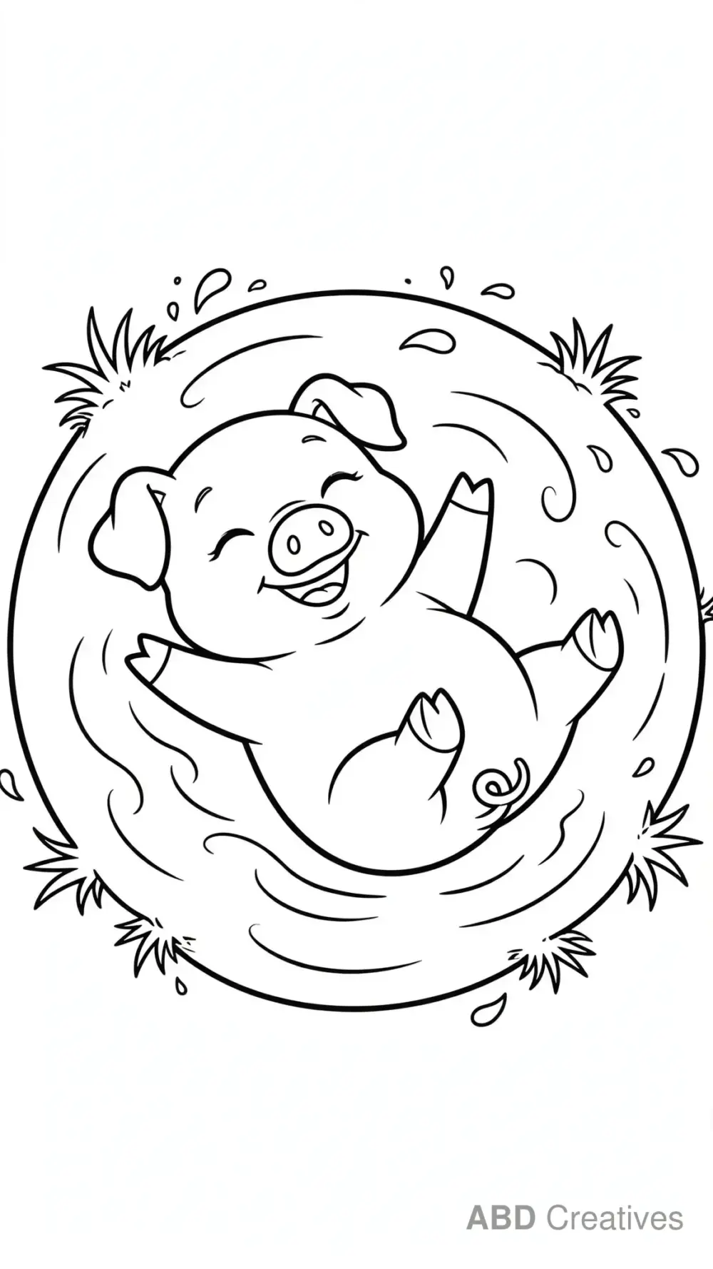 Pig Rolling in a Mud Puddle Coloring Page