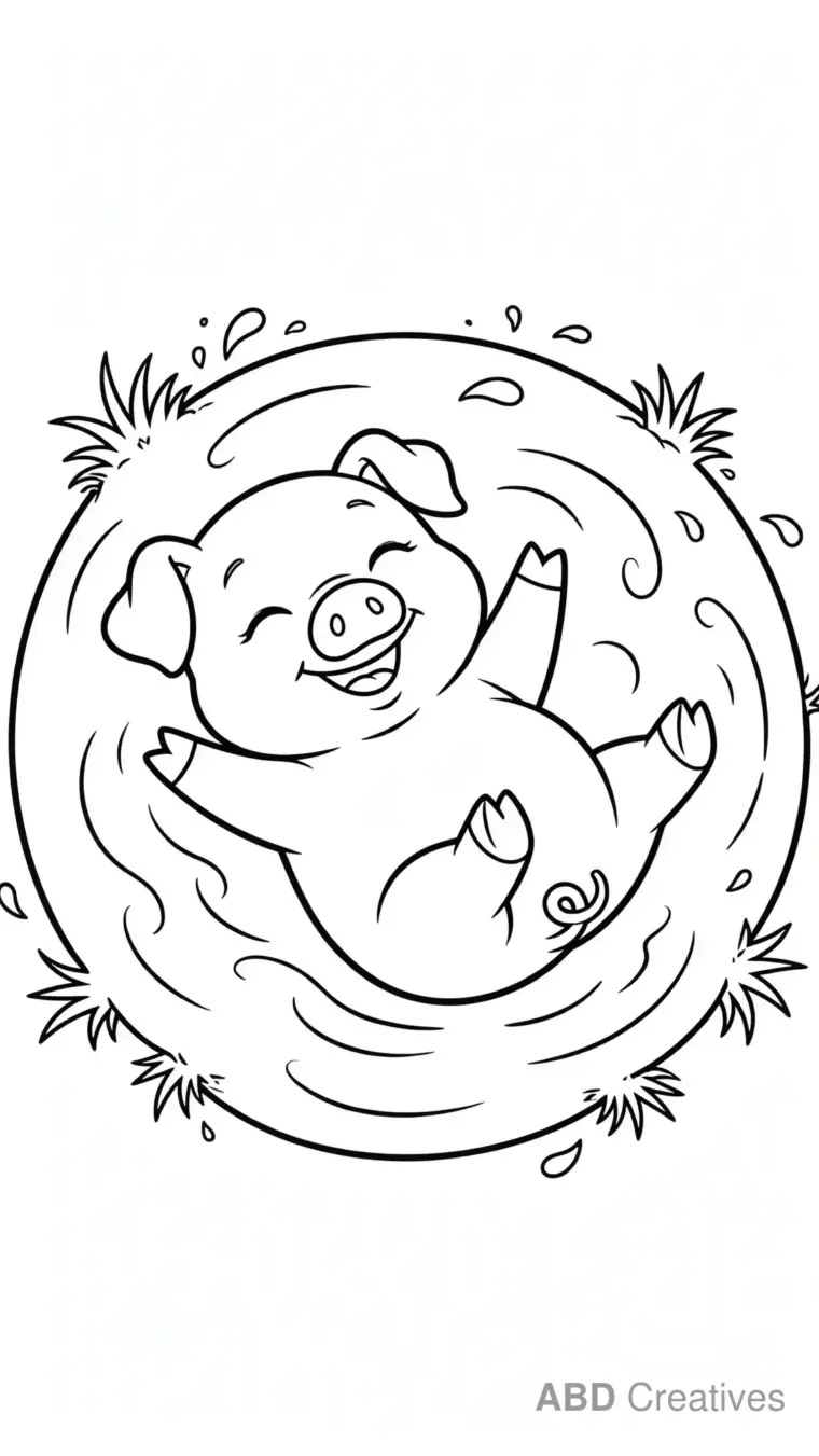Pig Rolling in a Mud Puddle Coloring Page
