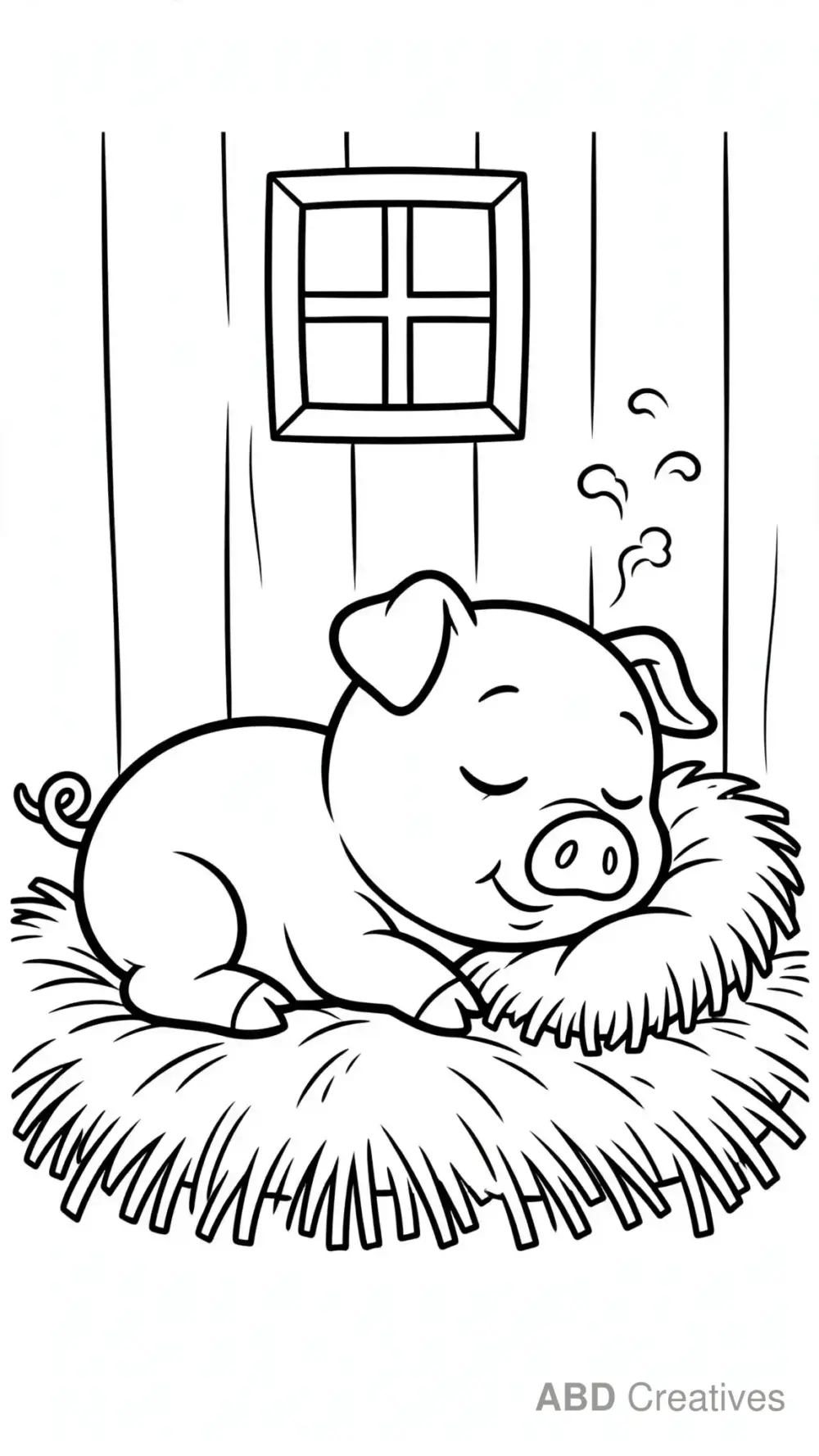 Pig Sleeping in a Straw Bed Coloring Page