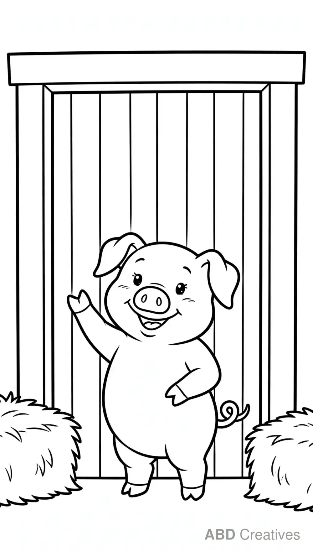 Pig Waving Hello at the Barn Door Coloring Page