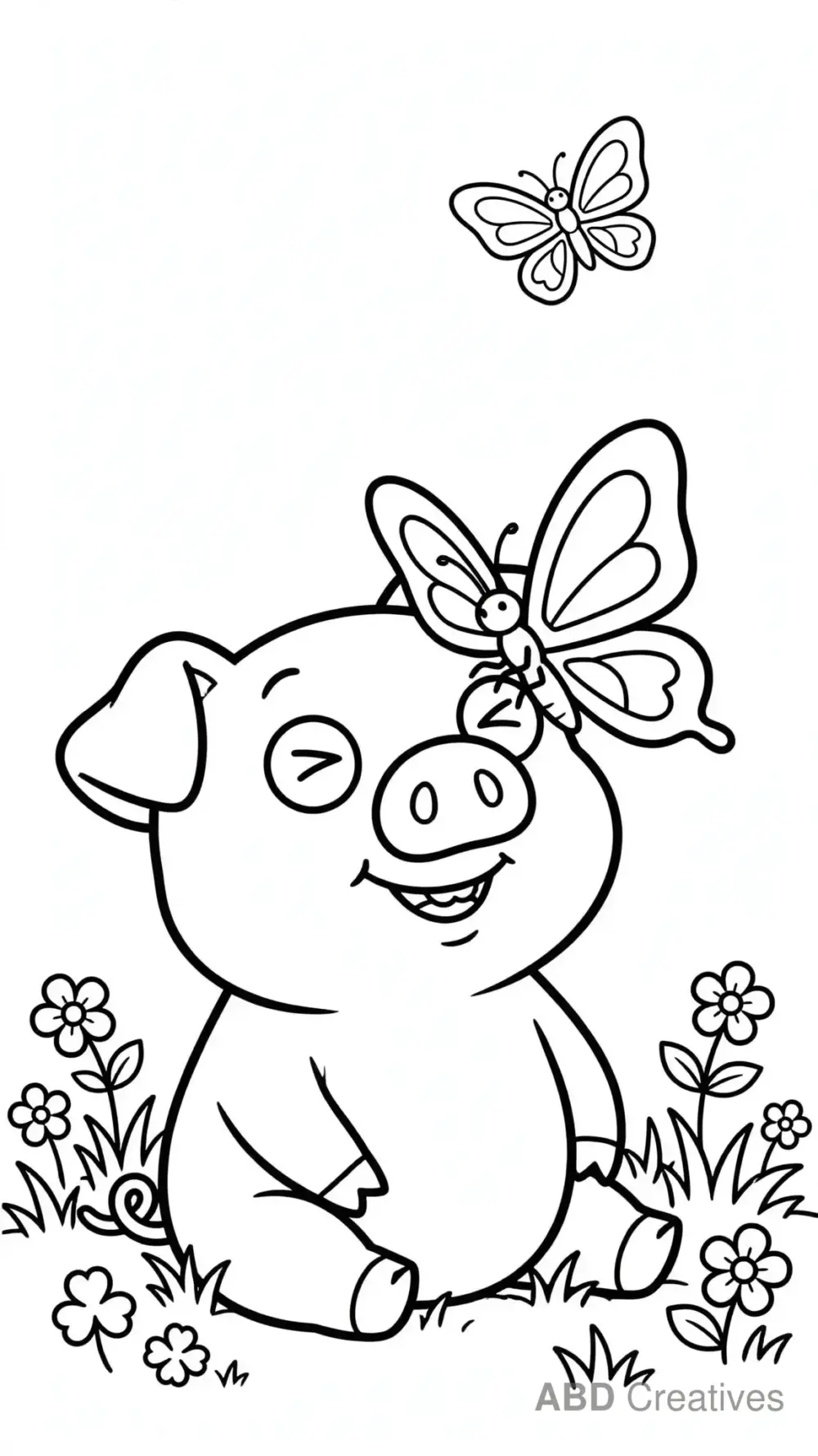 Pig with a Butterfly on Its Snout Coloring Page