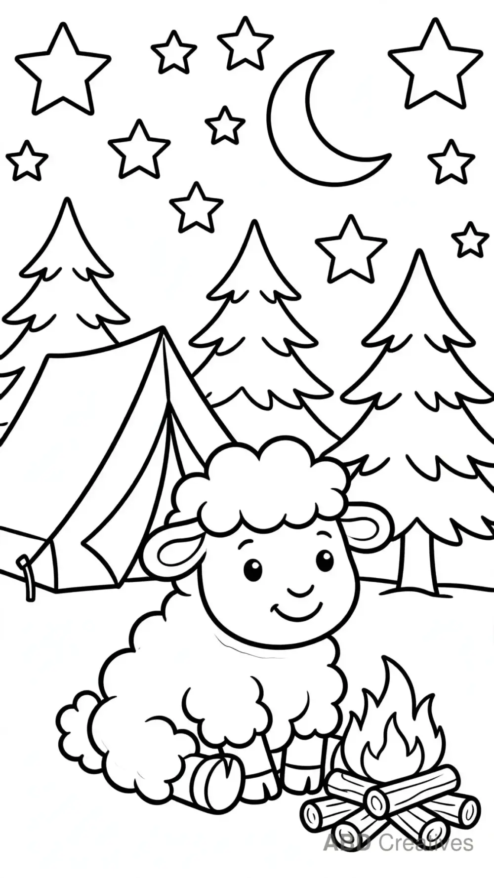 Sheep Camping Under the Stars Coloring Page