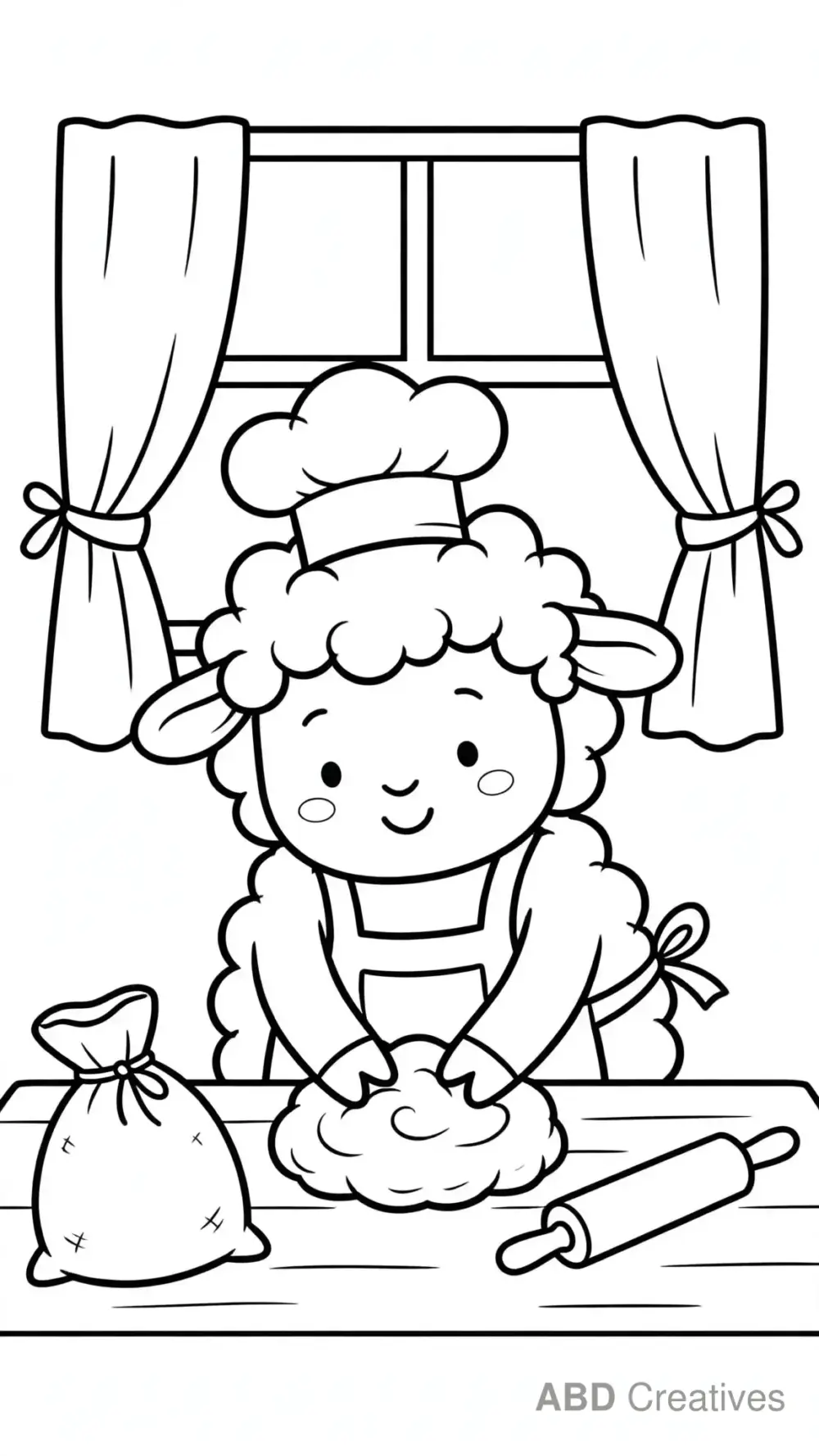 Sheep Chef Baking Bread Coloring Page