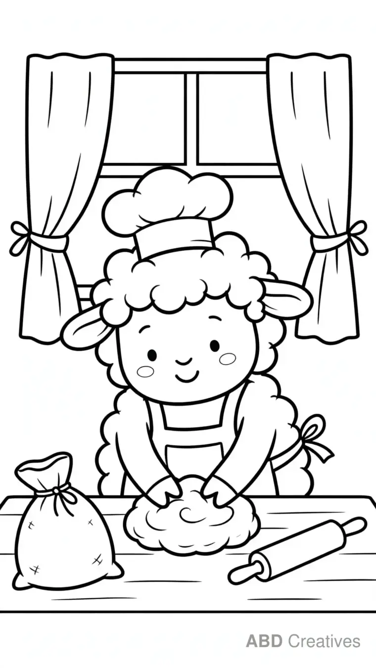Sheep Chef Baking Bread Coloring Page