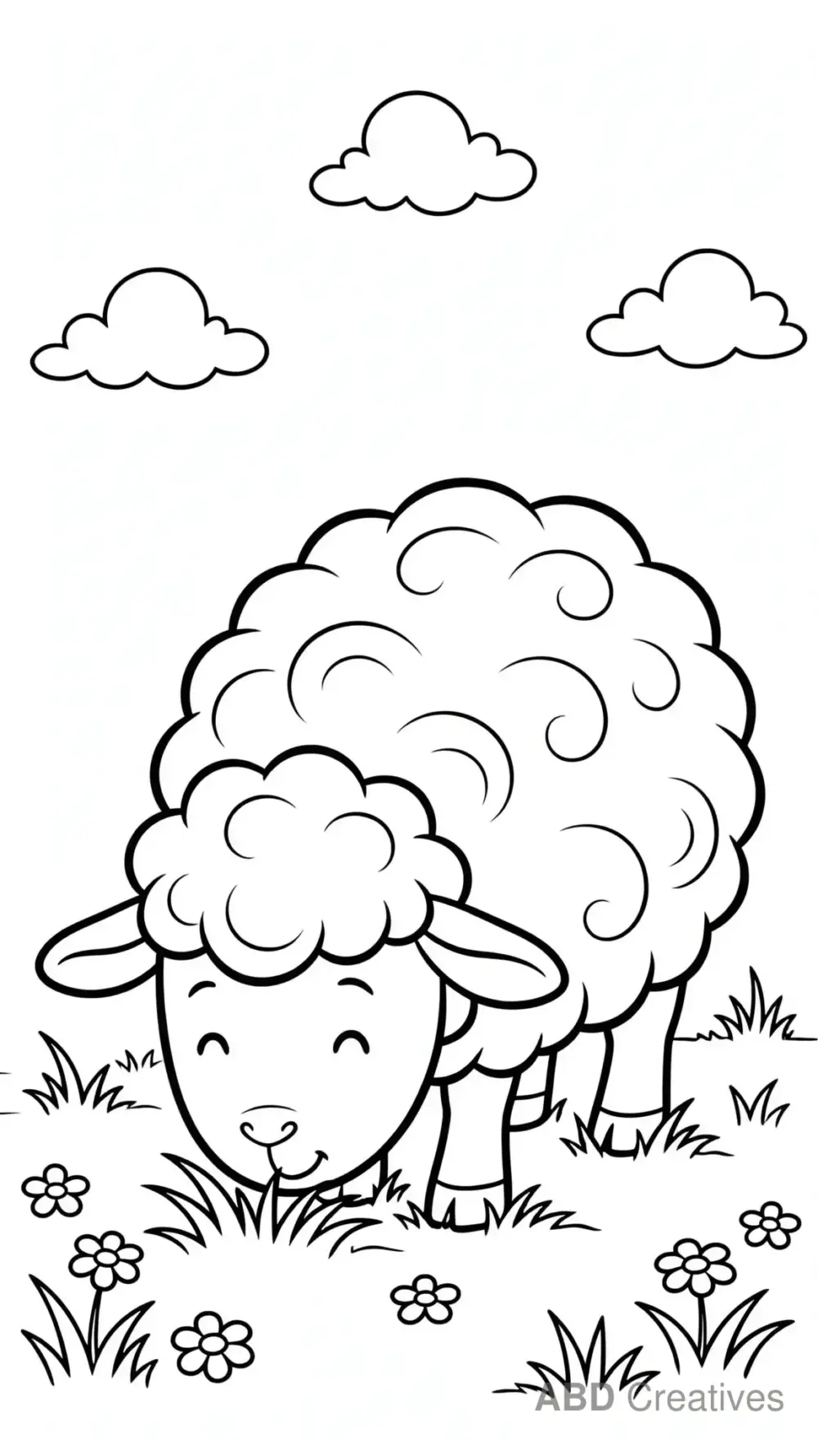 Sheep Grazing in a Green Meadow Coloring Page