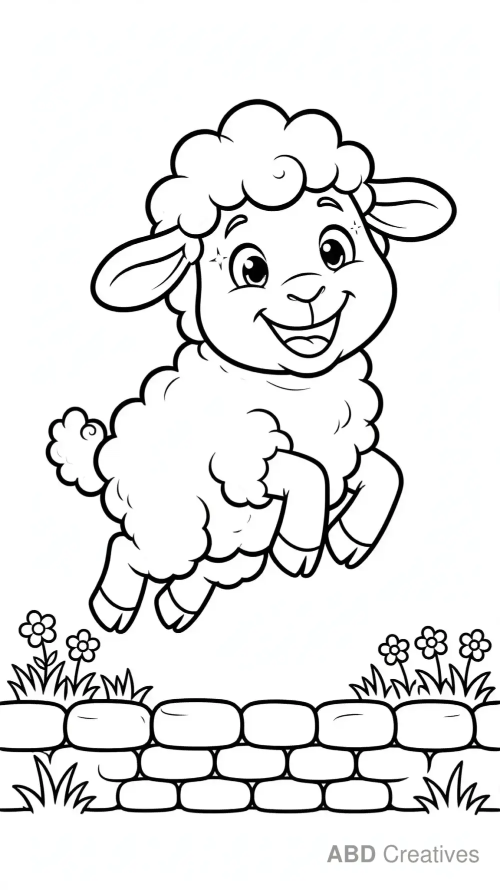 Sheep Jumping Over a Stone Fence Coloring Page