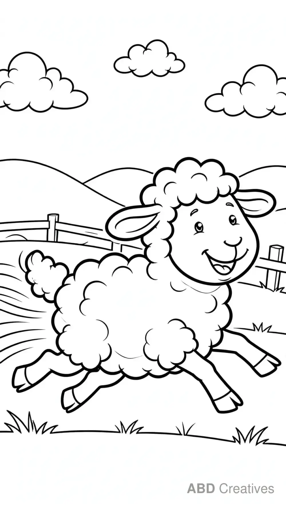 Sheep Running Across a Sunny Pasture Coloring Page